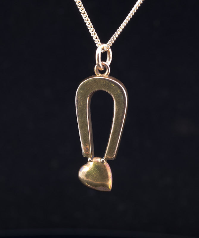 Rare Antique 9ct Gold, Enamel and Natural Split Pearl Heart & Magnet Pendant.