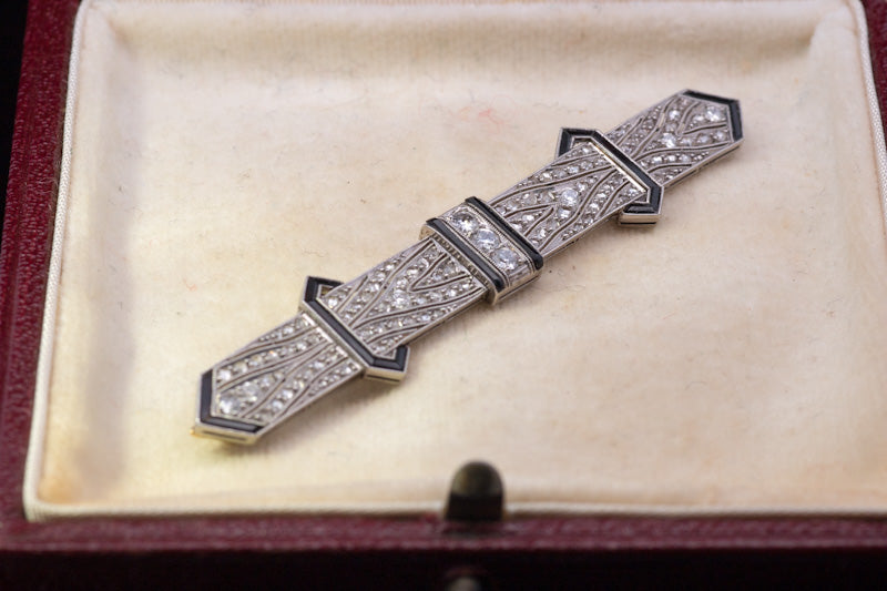 Superb Antique 1920s Art Deco Platinum and Diamond Brooch. Faceted Carnelian.