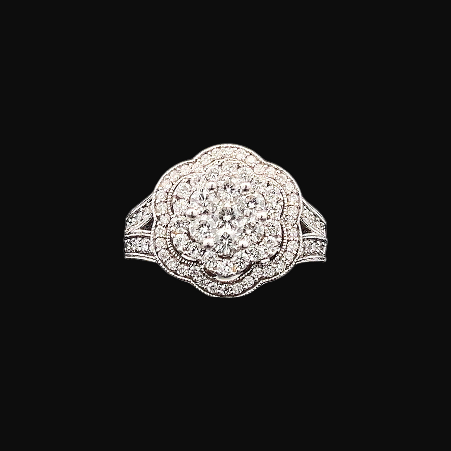 Vintage Diamond Daisy Cluster 18ct White Gold Ring