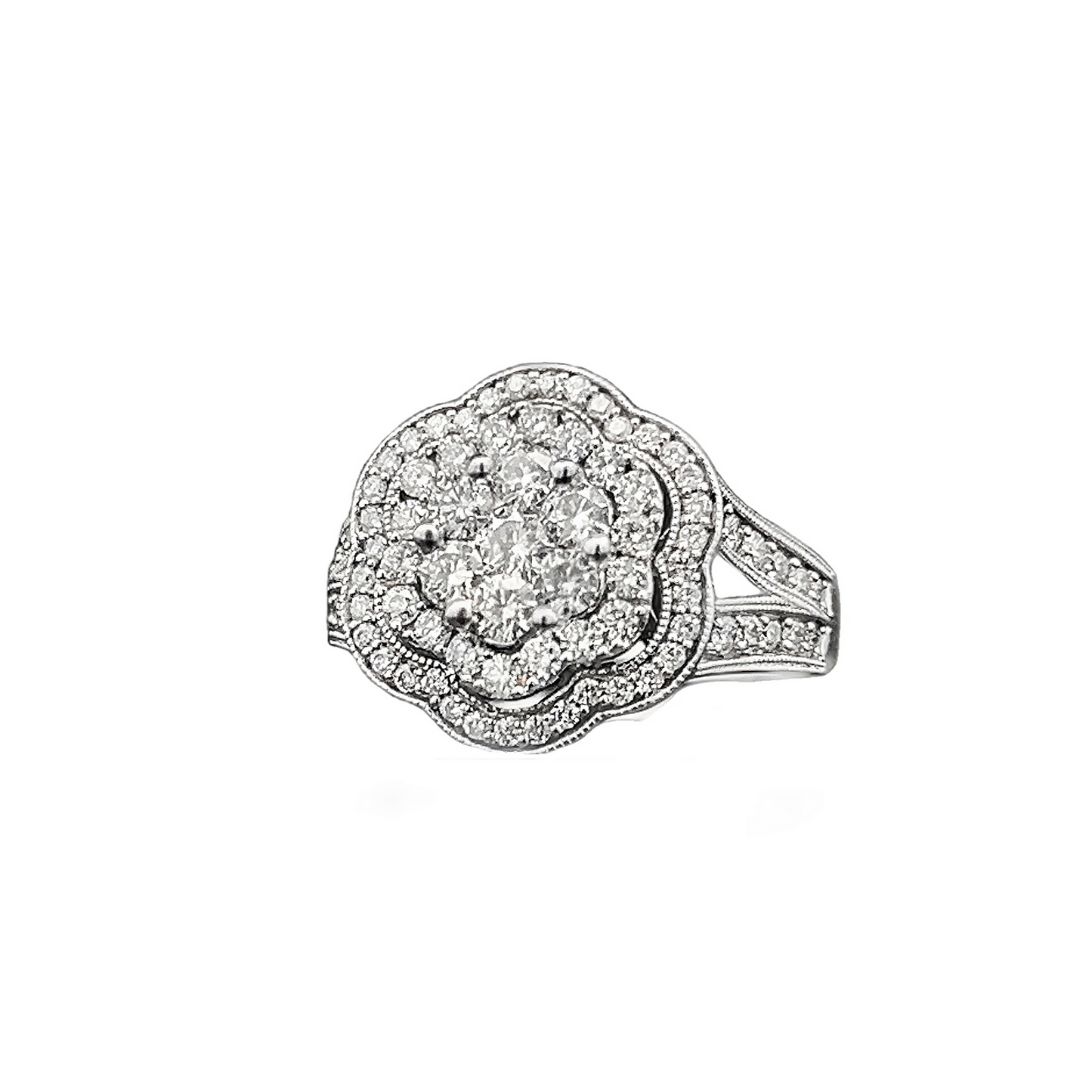 Vintage Diamond Daisy Cluster 18ct White Gold Ring