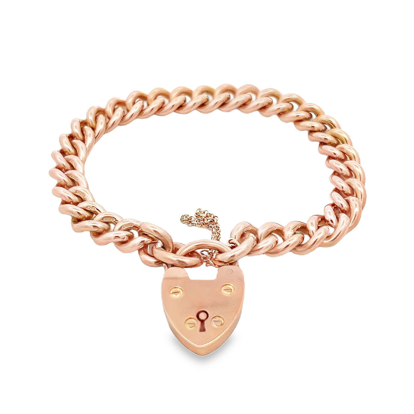 Antique Edwardian 9ct Rose Gold Curb Bracelet with Original Padlock