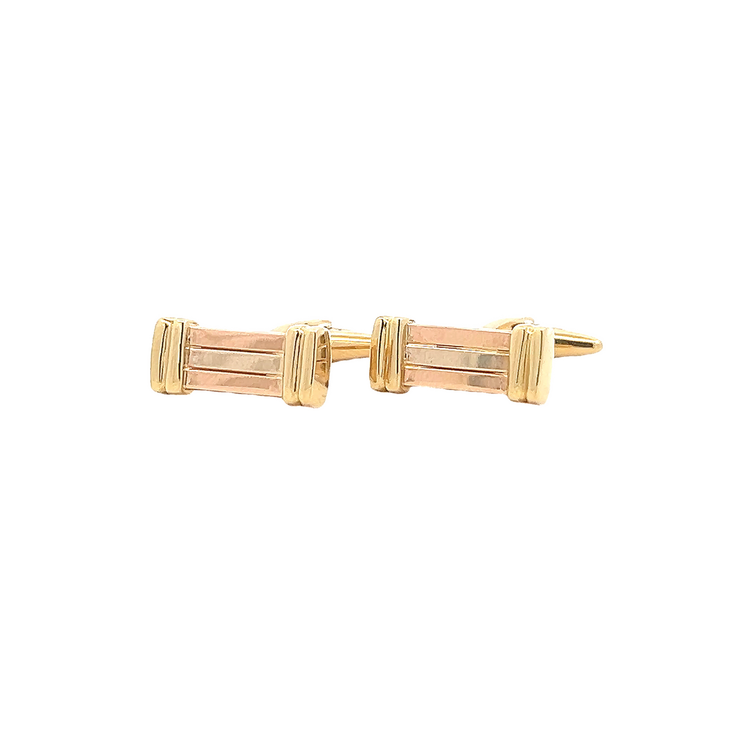 Vintage 18ct Gold Tri-Colour Rectangular 'Ribbed' Baton Cufflinks
