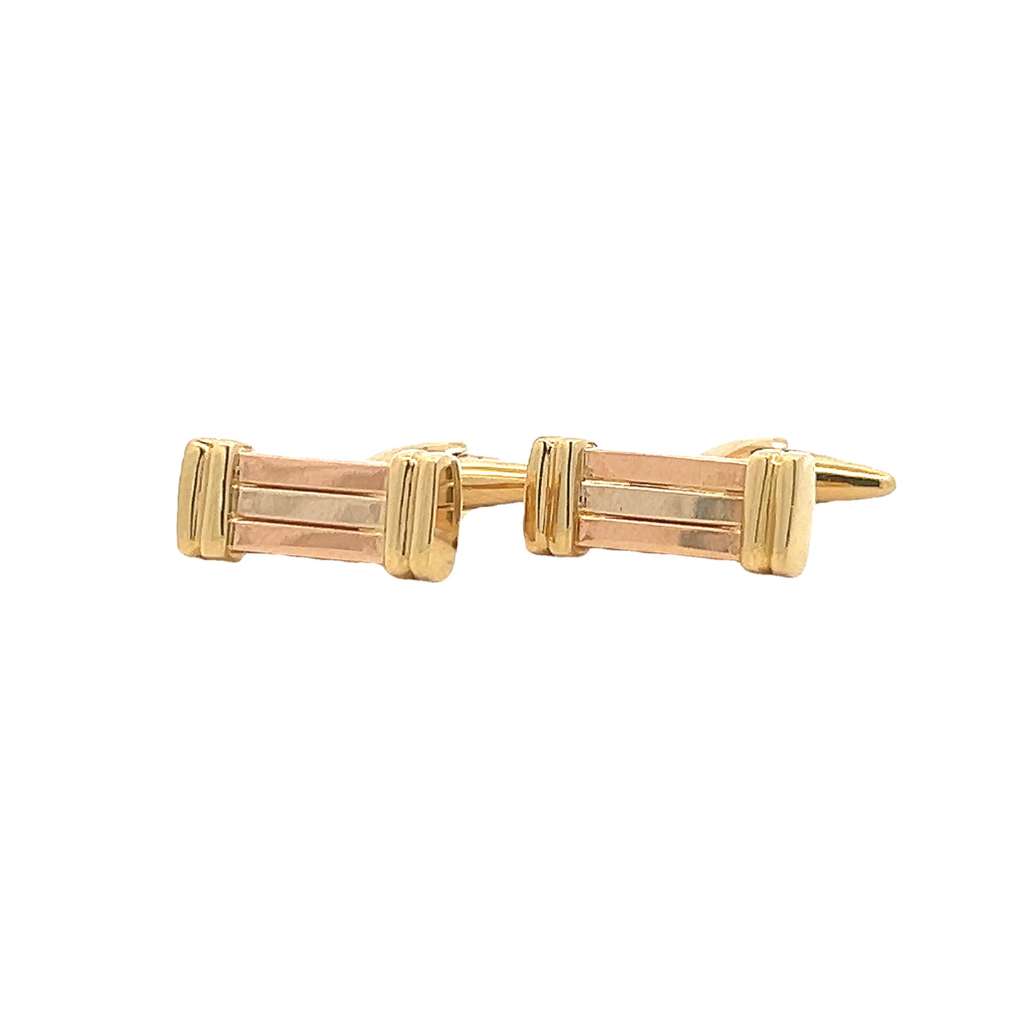 Vintage 18ct Gold Tri-Colour Rectangular 'Ribbed' Baton Cufflinks