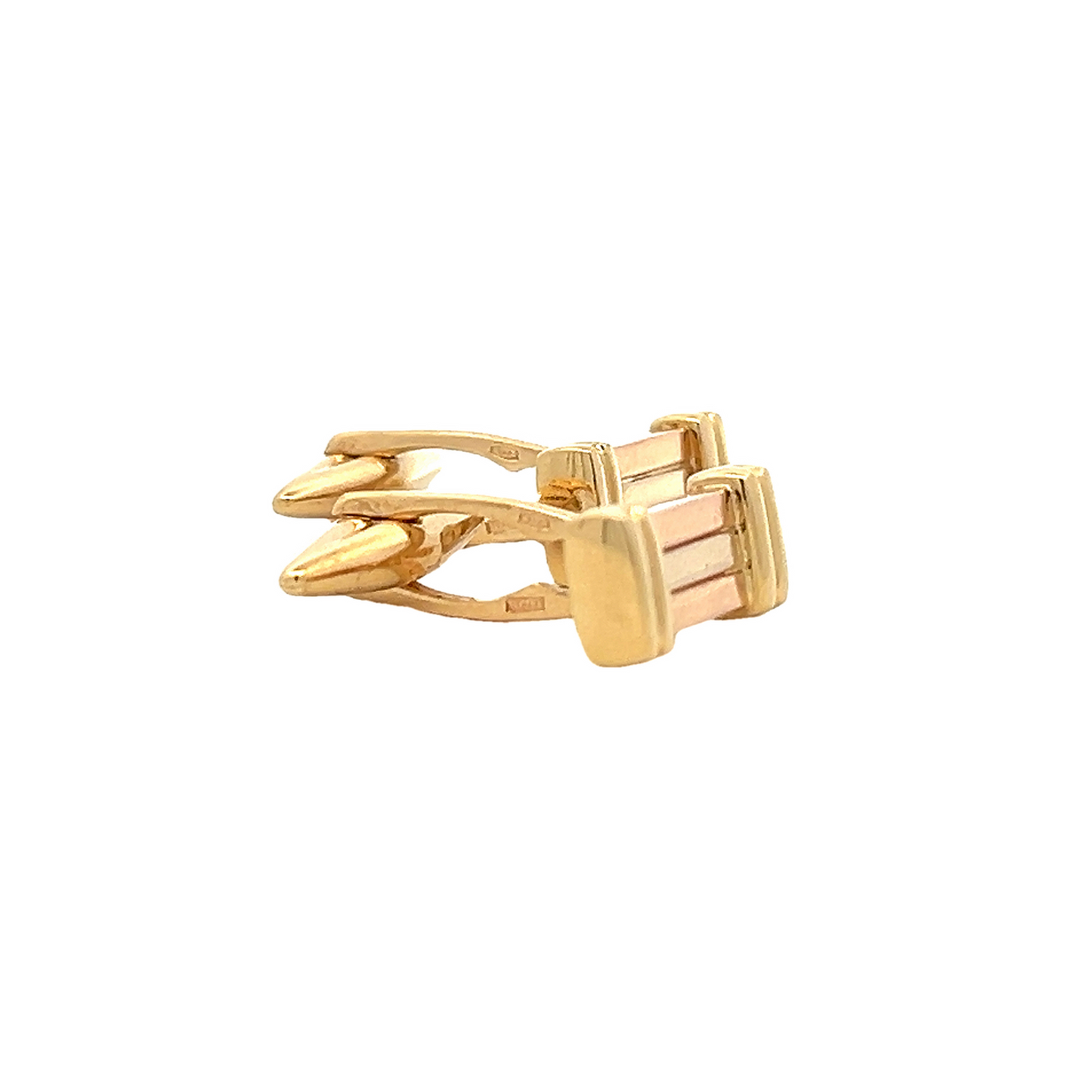 Vintage 18ct Gold Tri-Colour Rectangular 'Ribbed' Baton Cufflinks