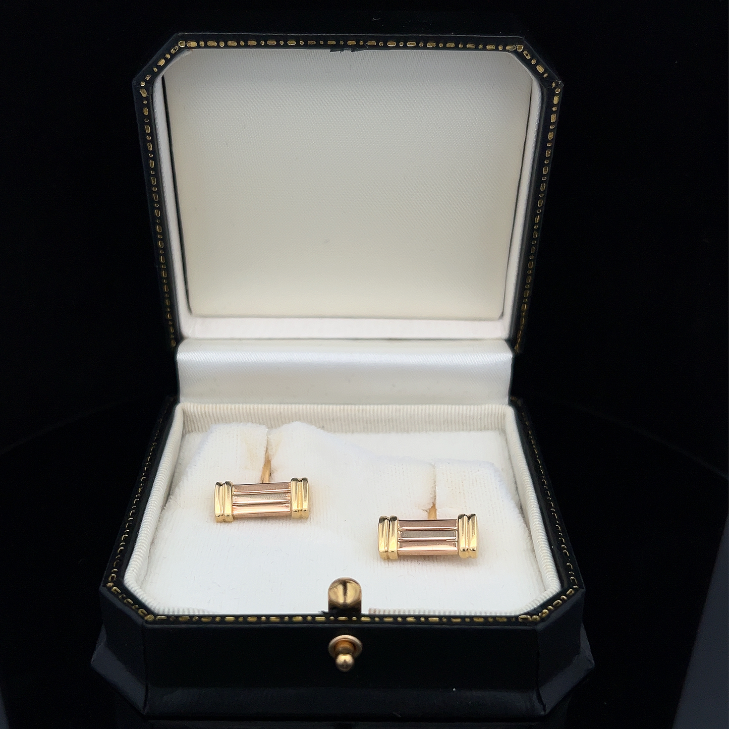 Vintage 18ct Gold Tri-Colour Rectangular 'Ribbed' Baton Cufflinks