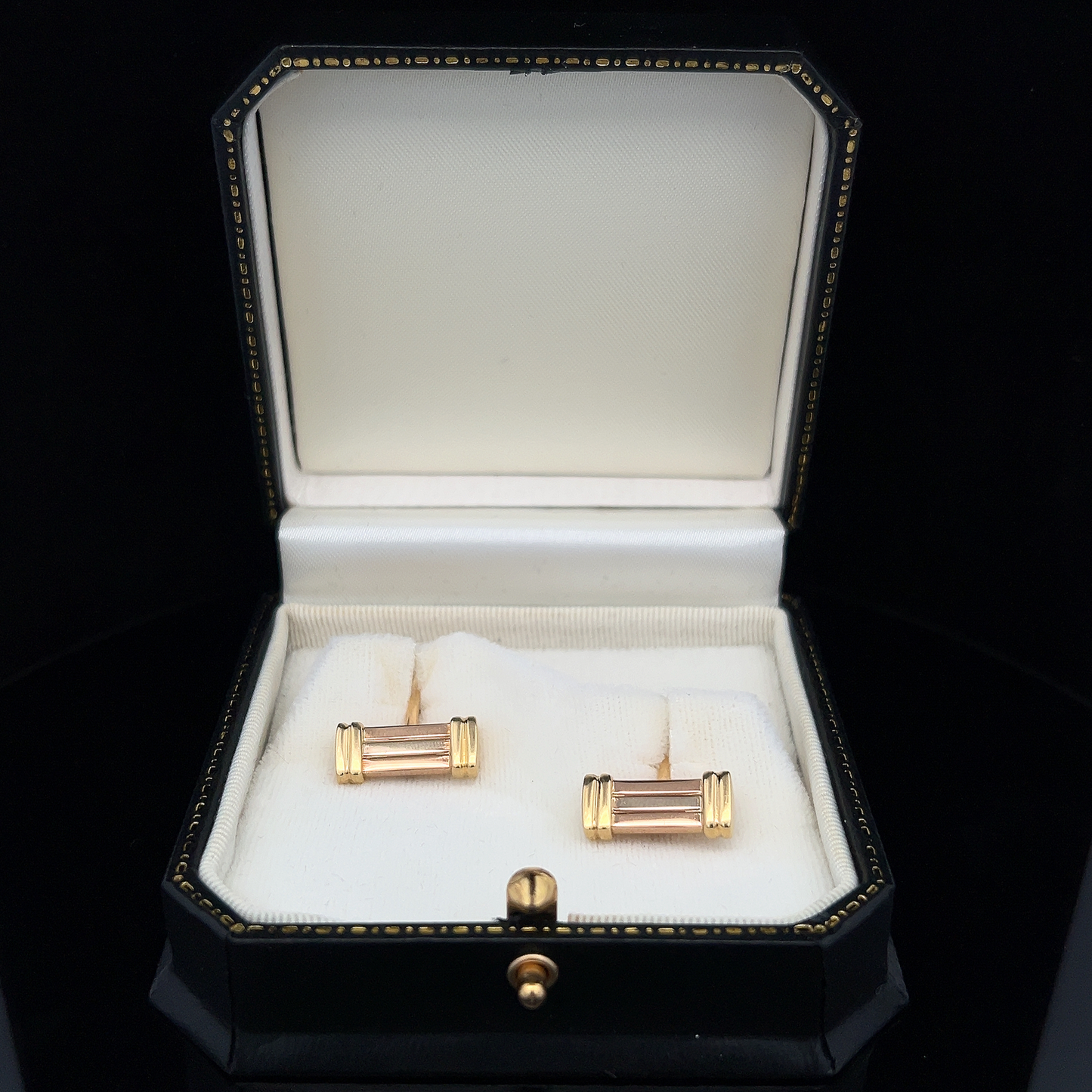 Vintage 18ct Gold Tri-Colour Rectangular 'Ribbed' Baton Cufflinks