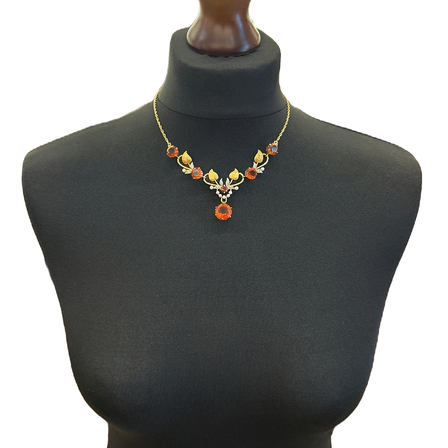 Vintage Madeira Citrine, Diamond and Pearl 18ct Gold Floral Necklace Manufactured by Cropp and Farr