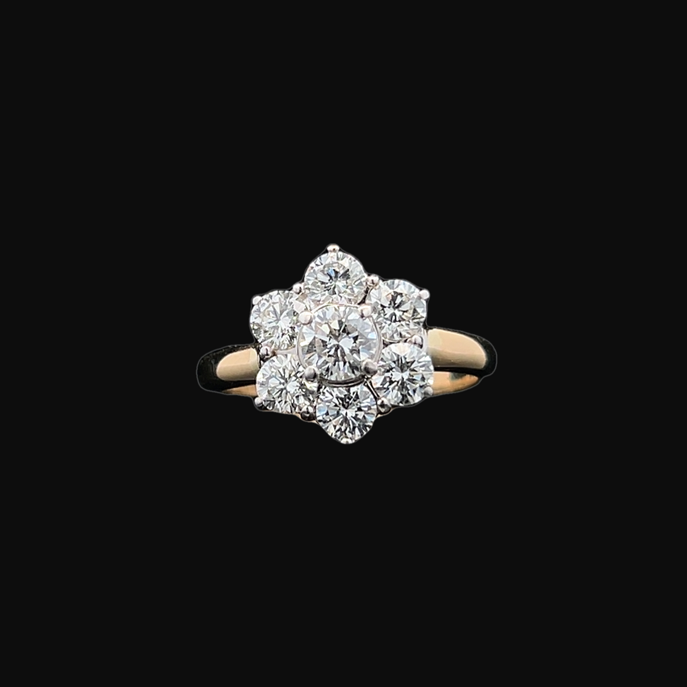 Vintage Natural Diamond Daisy Cluster 18ct Yellow and White Gold Ring
