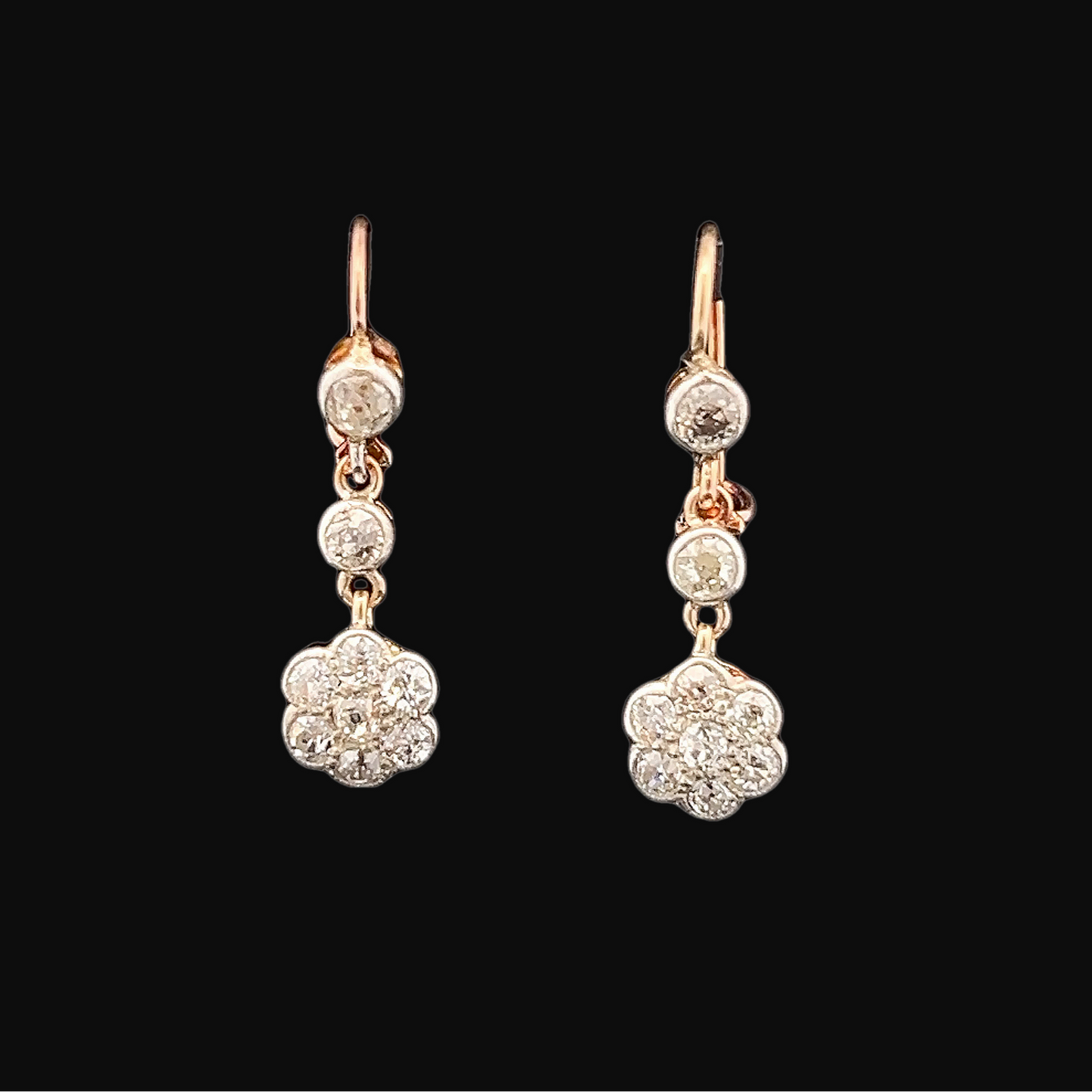 Antique Victorian Old Mine Cut Natural Diamond Drop Earrings