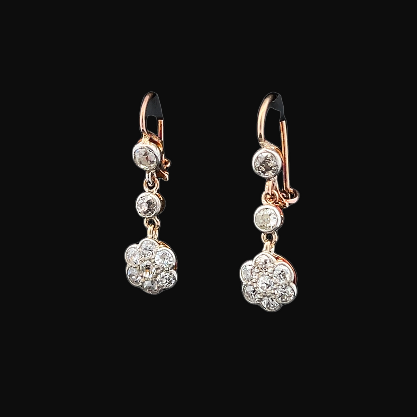 Antique Victorian Old Mine Cut Natural Diamond Drop Earrings