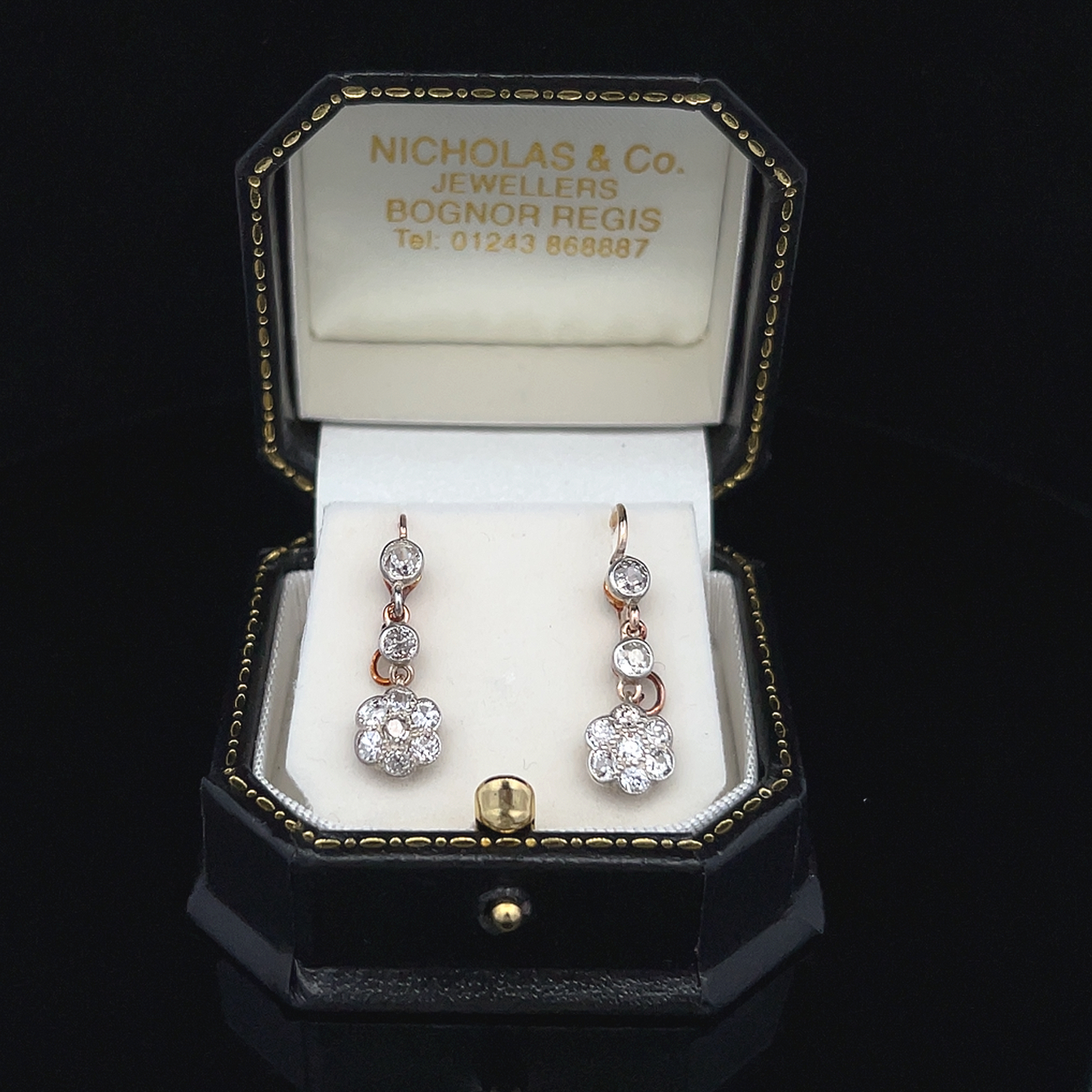 Antique Victorian Old Mine Cut Natural Diamond Drop Earrings