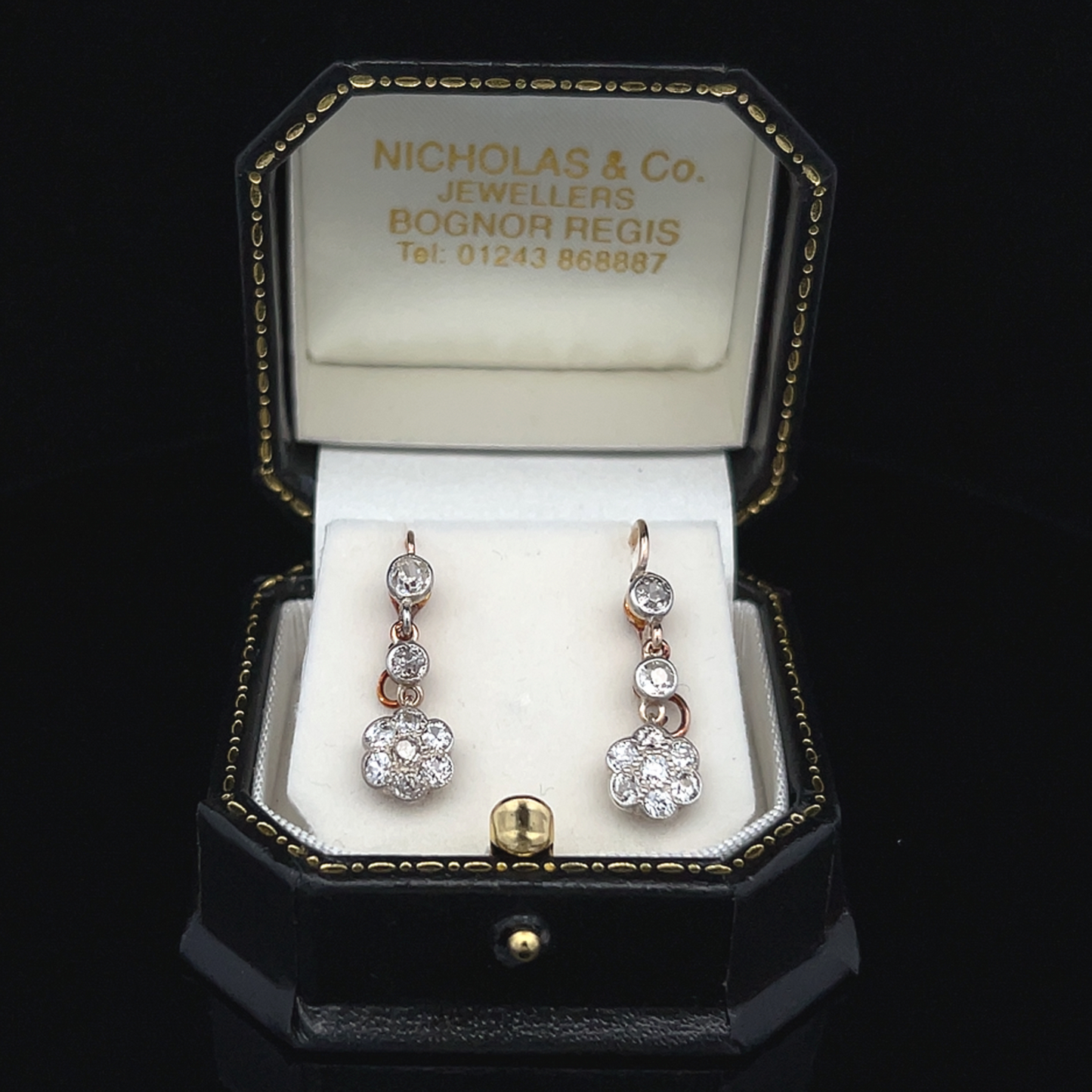 Antique Victorian Old Mine Cut Natural Diamond Drop Earrings