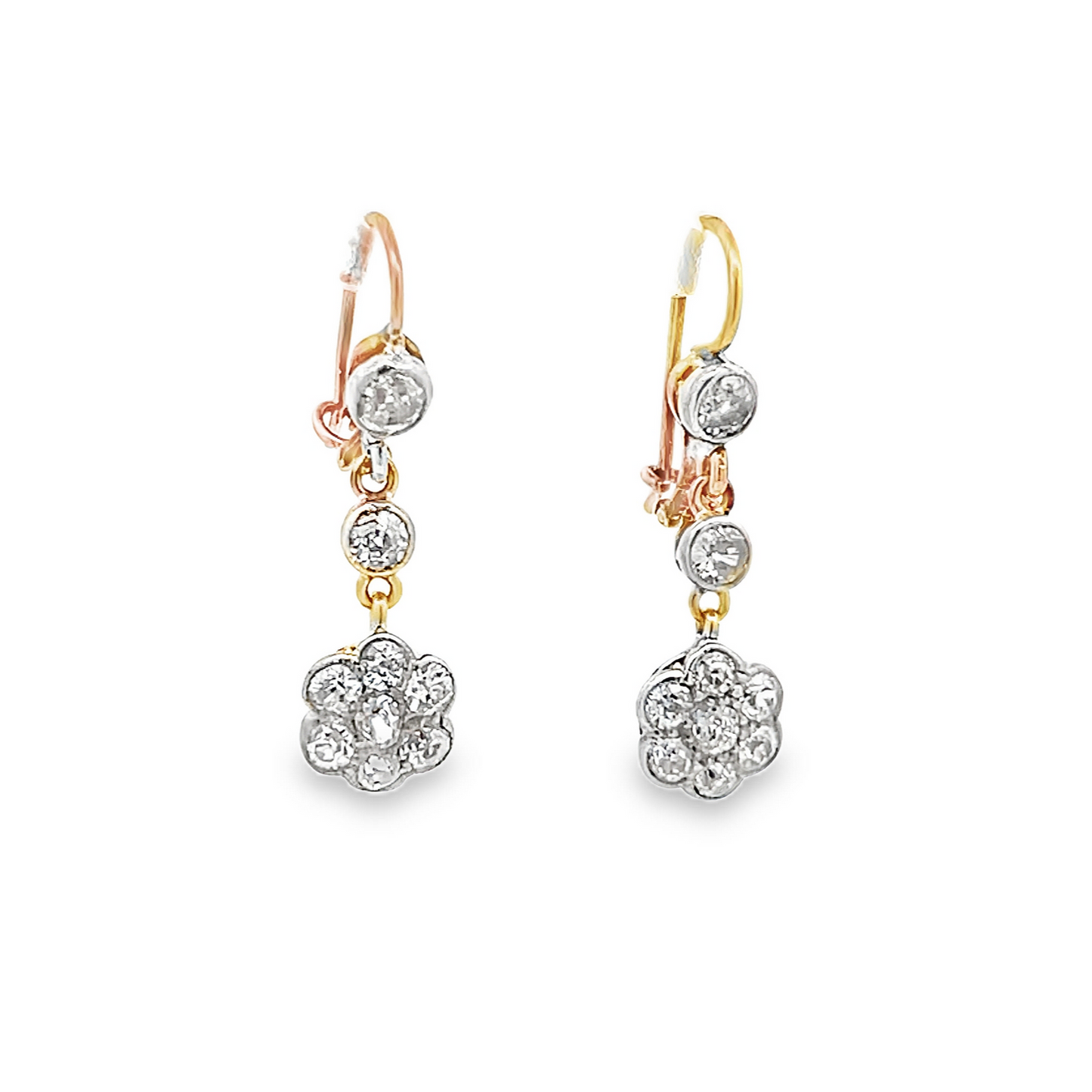 Antique Victorian Old Mine Cut Natural Diamond Drop Earrings