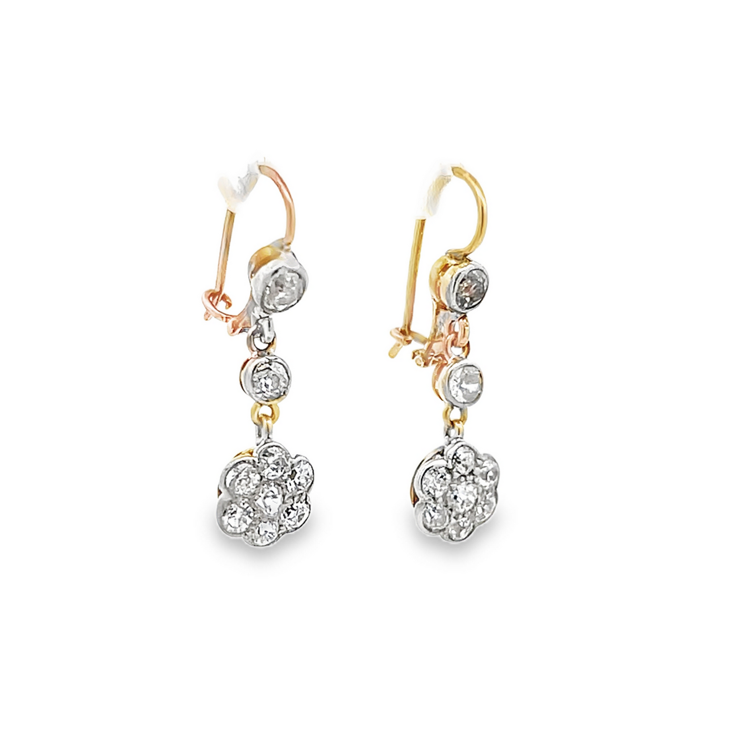 Antique Victorian Old Mine Cut Natural Diamond Drop Earrings