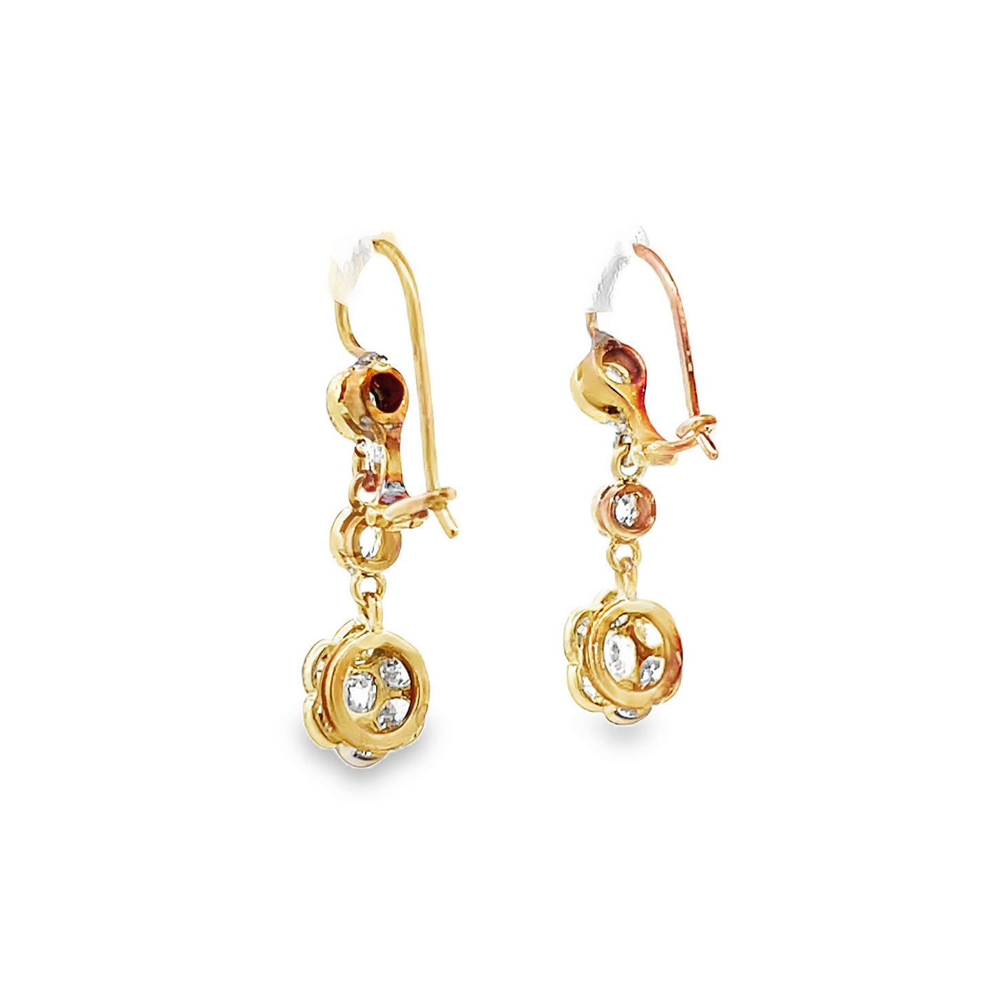 Antique Victorian Old Mine Cut Natural Diamond Drop Earrings