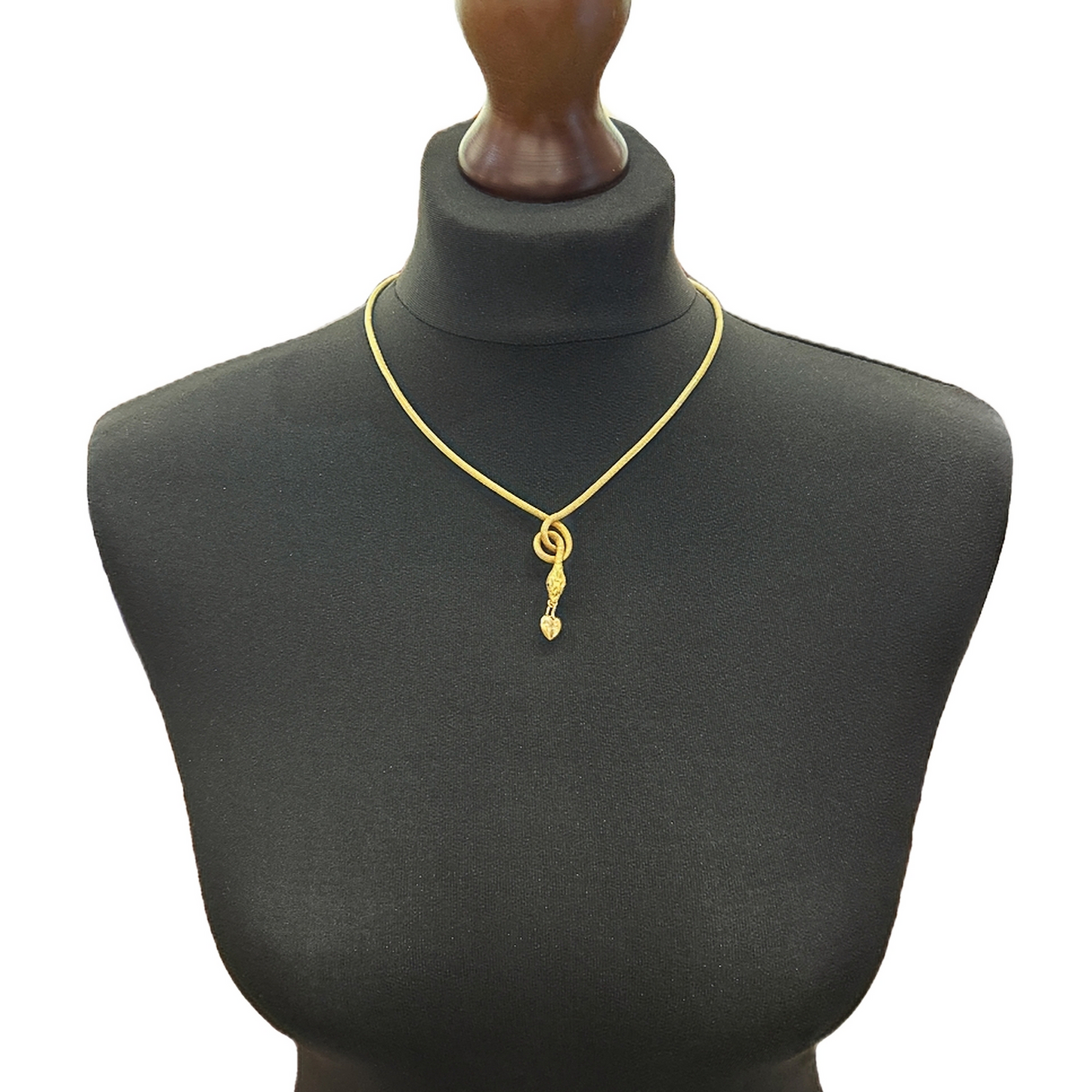 Antique Edwardian Emerald Eyed 9ct Gold Snake Necklace Set 15ct Gold Diamond Puffy Heart Drop