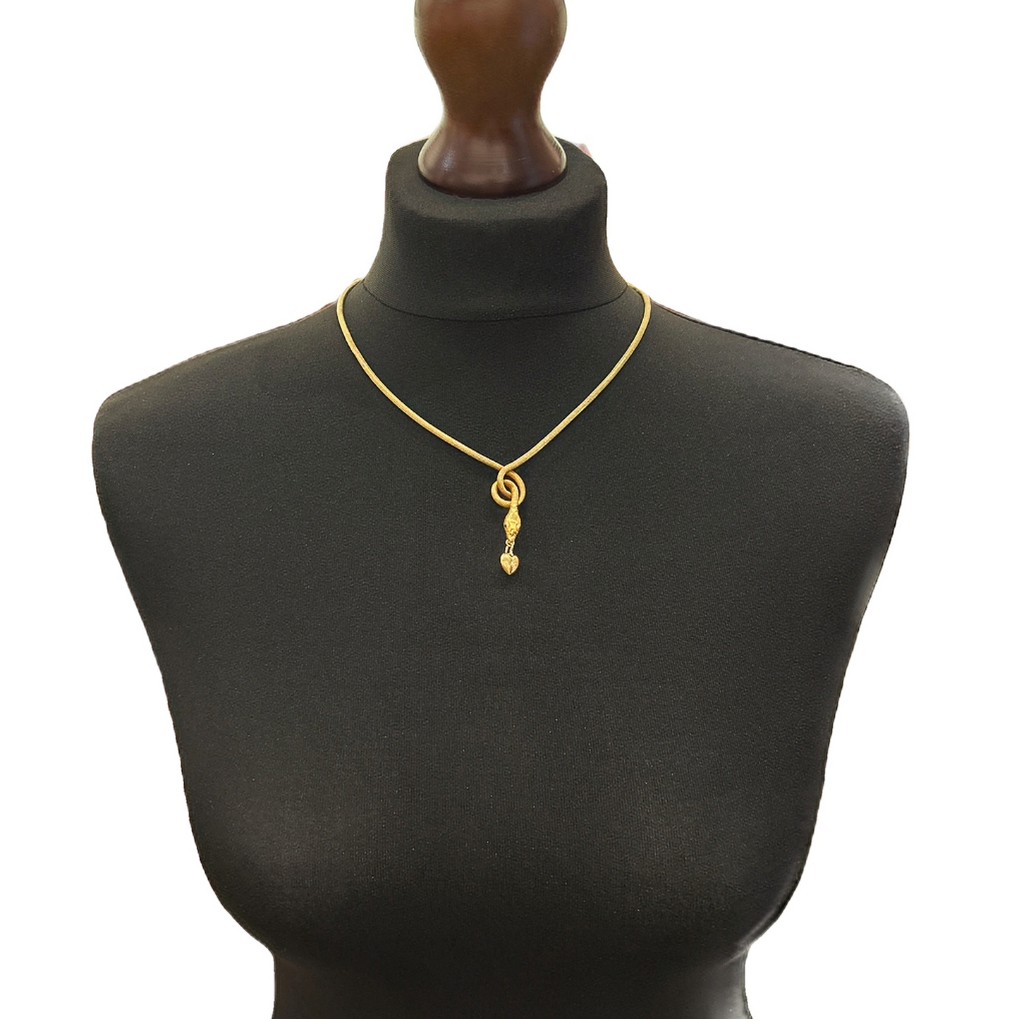 Antique Edwardian Emerald Eyed 9ct Gold Snake Necklace Set 15ct Gold Diamond Puffy Heart Drop
