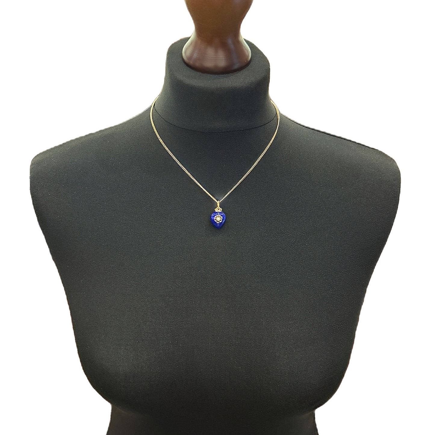 Antique Victorian Blue Enamel Heart Shaped 9ct Gold Pendant Locket set with a Natural Split Pearl