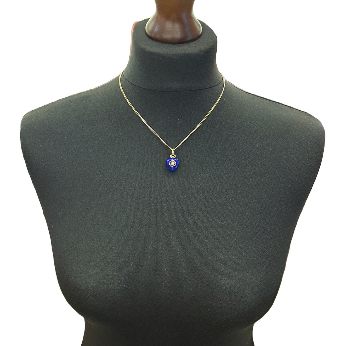 Antique Victorian Blue Enamel Heart Shaped 9ct Gold Pendant Locket set with a Natural Split Pearl