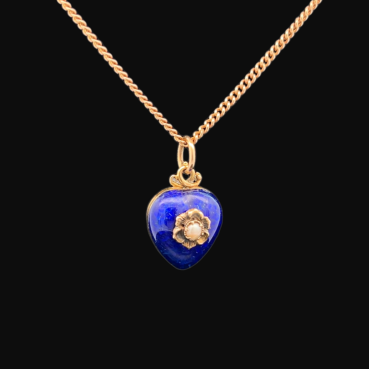 Antique Victorian Blue Enamel Heart Shaped 9ct Gold Pendant Locket set with a Natural Split Pearl