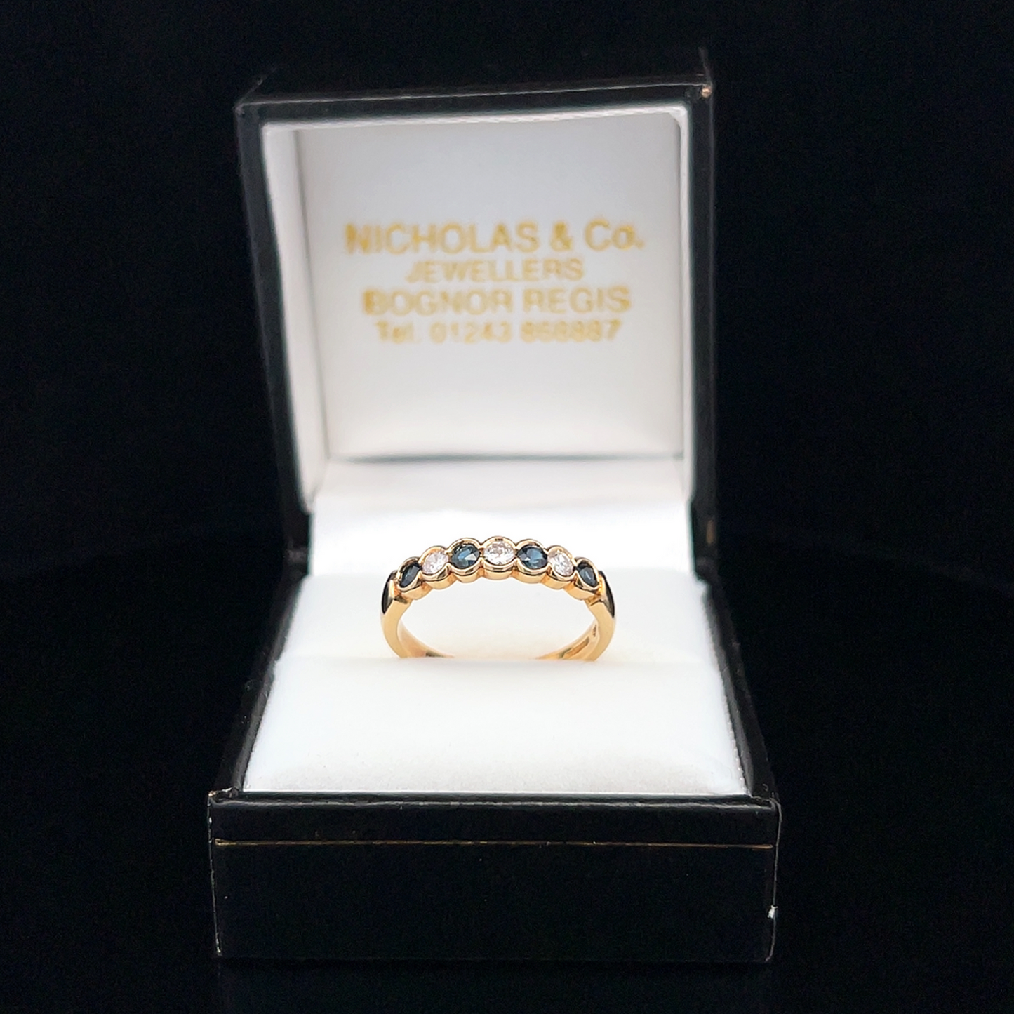Vintage Diamond and Sapphire 18ct Gold Half Eternity Ring