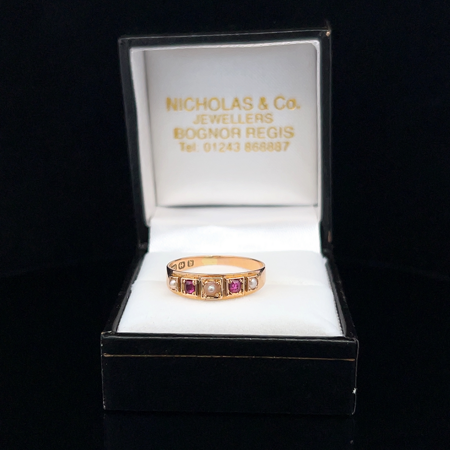 Antique Victorian Natural Split Pearl and Ruby 15ct Gold 5 Stone Ring
