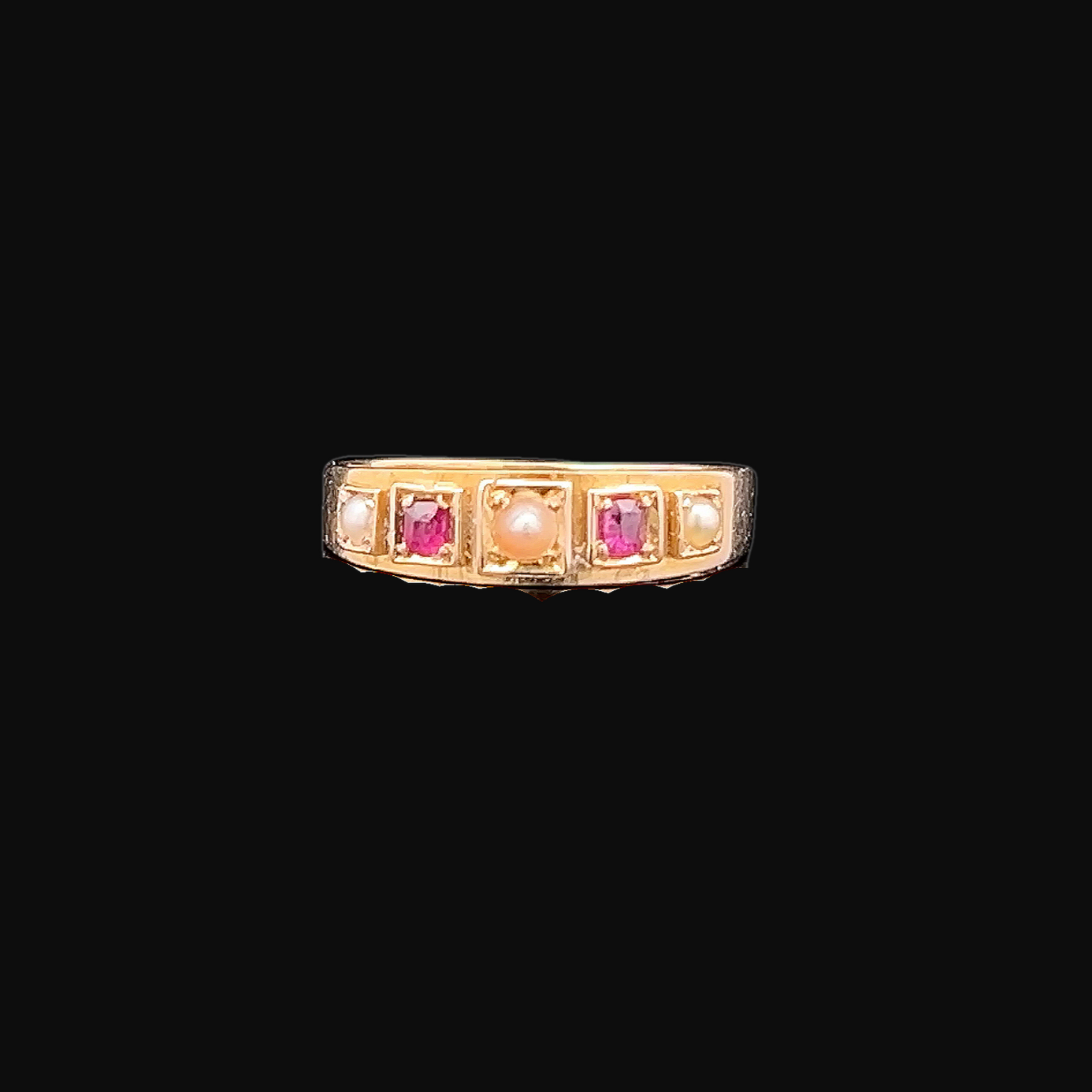 Antique Victorian Natural Split Pearl and Ruby 15ct Gold 5 Stone Ring