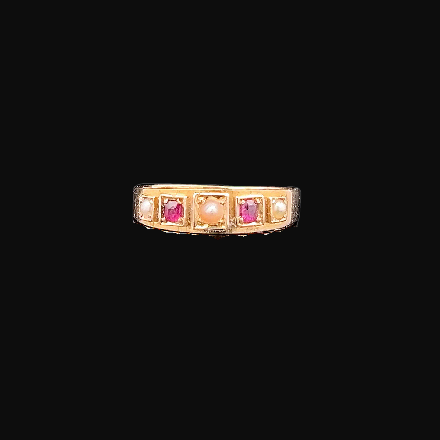 Antique Victorian Natural Split Pearl and Ruby 15ct Gold 5 Stone Ring