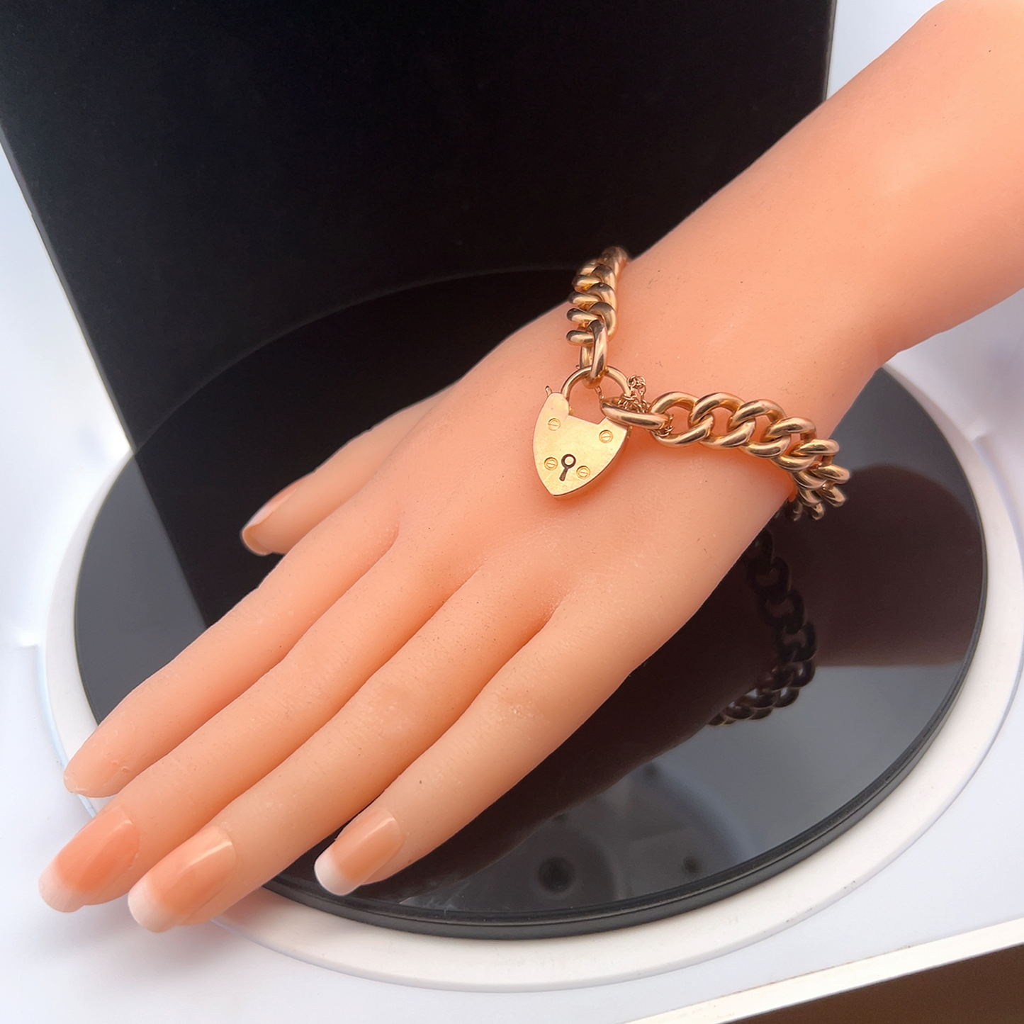 Antique Victorian 15ct Rose Gold Curb Bracelet with Original Padlock and Original Box