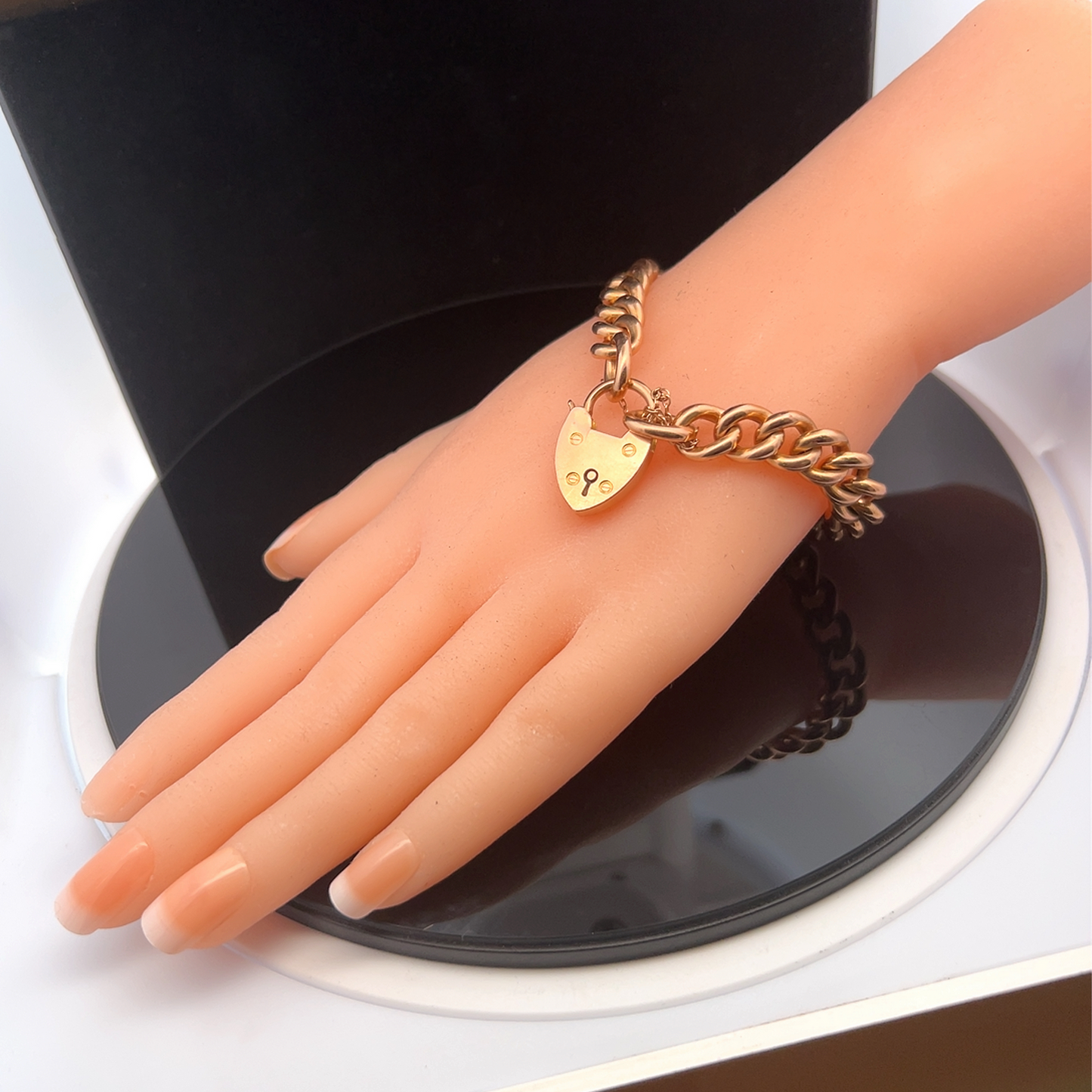 Antique Victorian 15ct Rose Gold Curb Bracelet with Original Padlock and Original Box