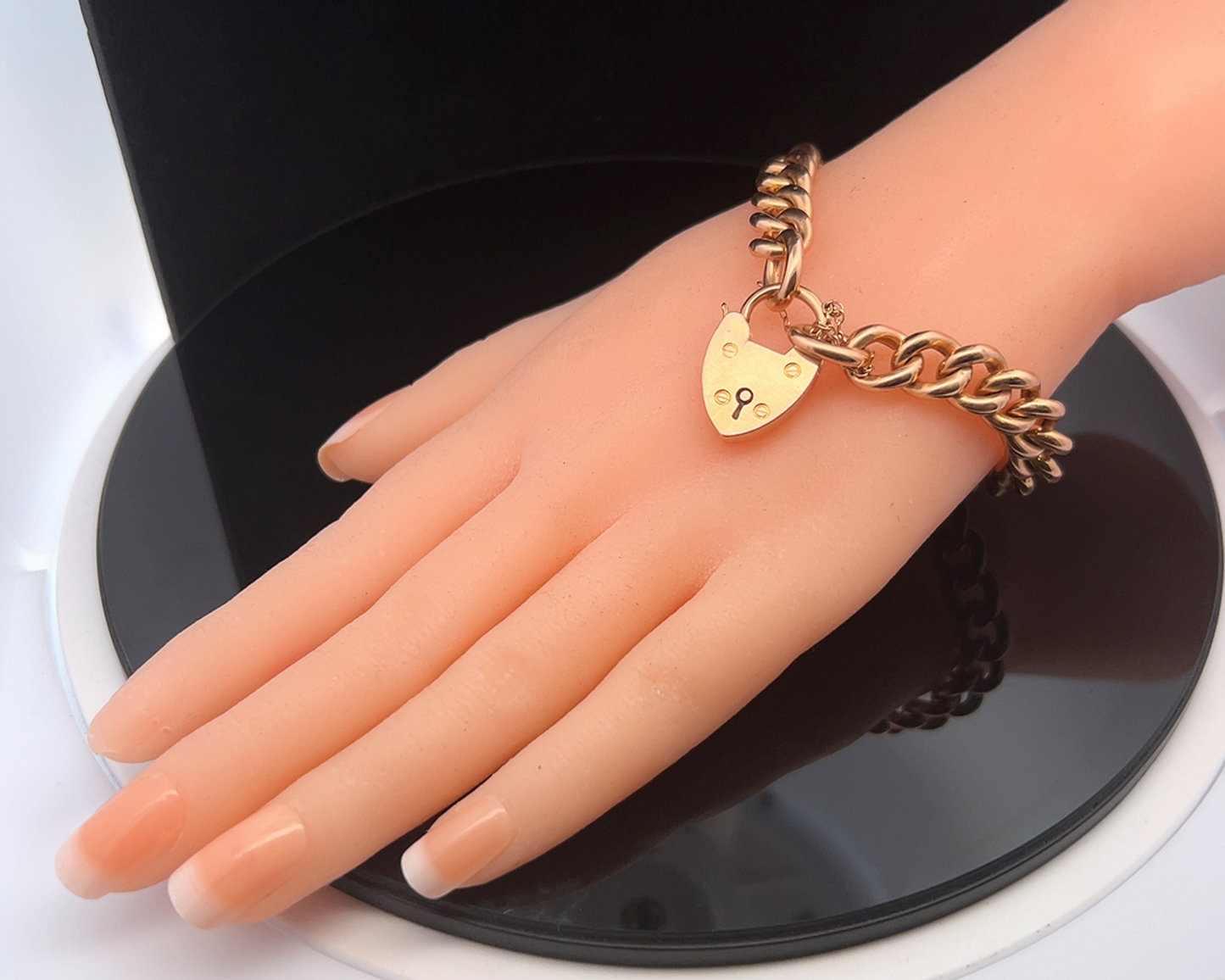 Antique Victorian 15ct Rose Gold Curb Bracelet with Original Padlock and Original Box