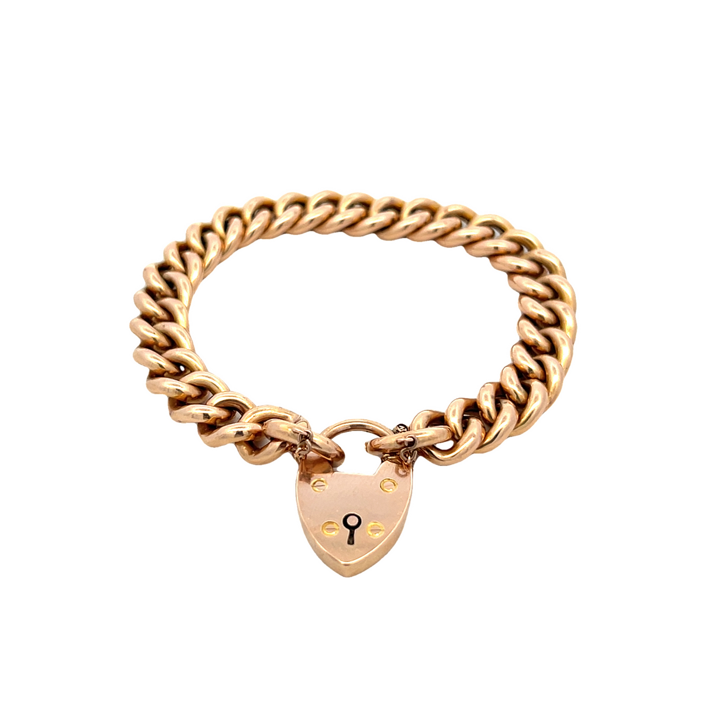 Antique Victorian 15ct Rose Gold Curb Bracelet with Original Padlock and Original Box