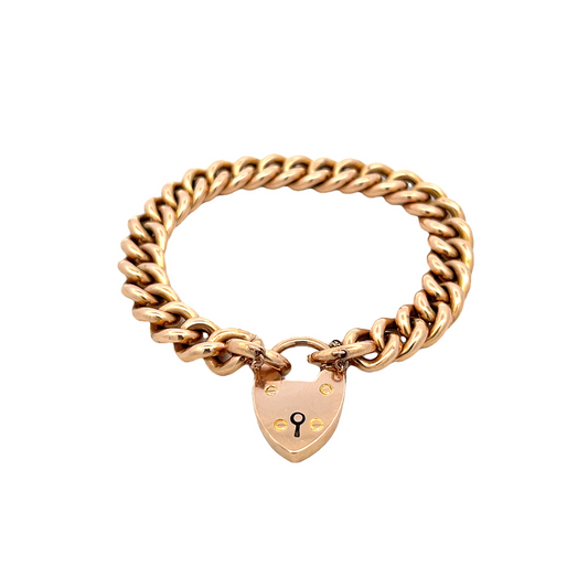 Antique Victorian 15ct Rose Gold Curb Bracelet with Original Padlock and Original Box