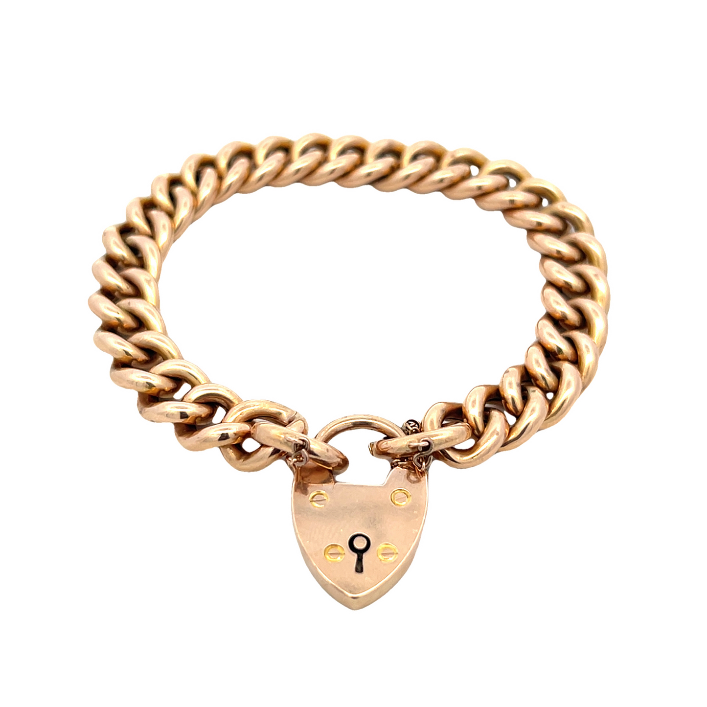 Antique Victorian 15ct Rose Gold Curb Bracelet with Original Padlock and Original Box