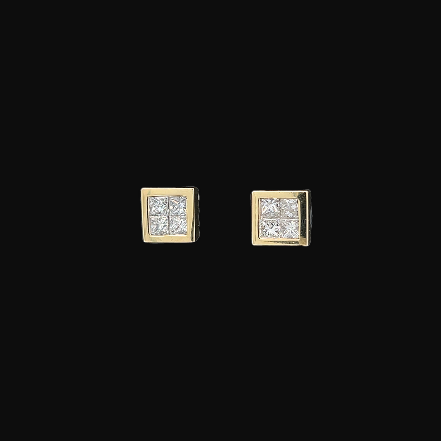 Vintage Princess Cut Diamond 18ct Gold Square Stud Earrings