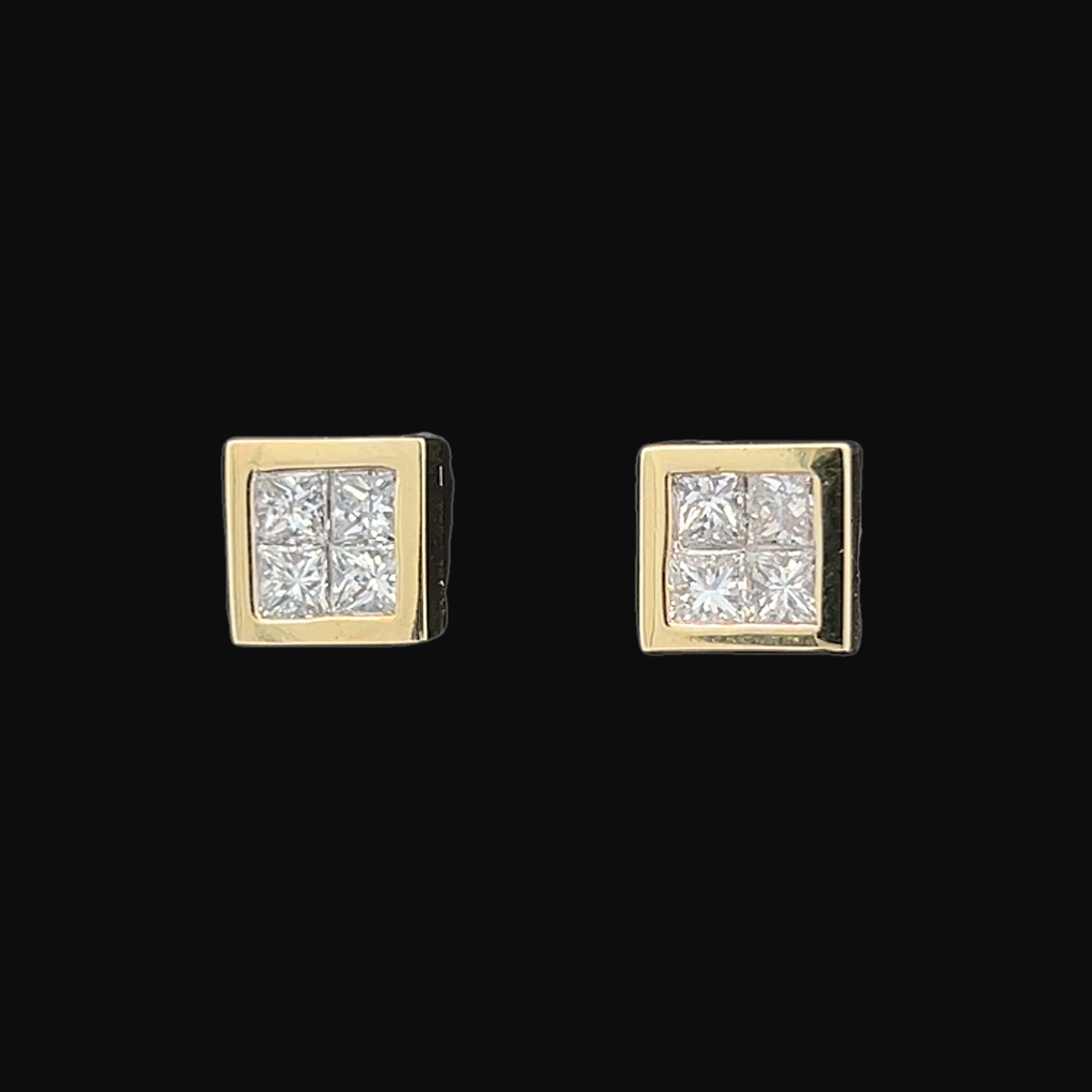 Vintage Princess Cut Diamond 18ct Gold Square Stud Earrings