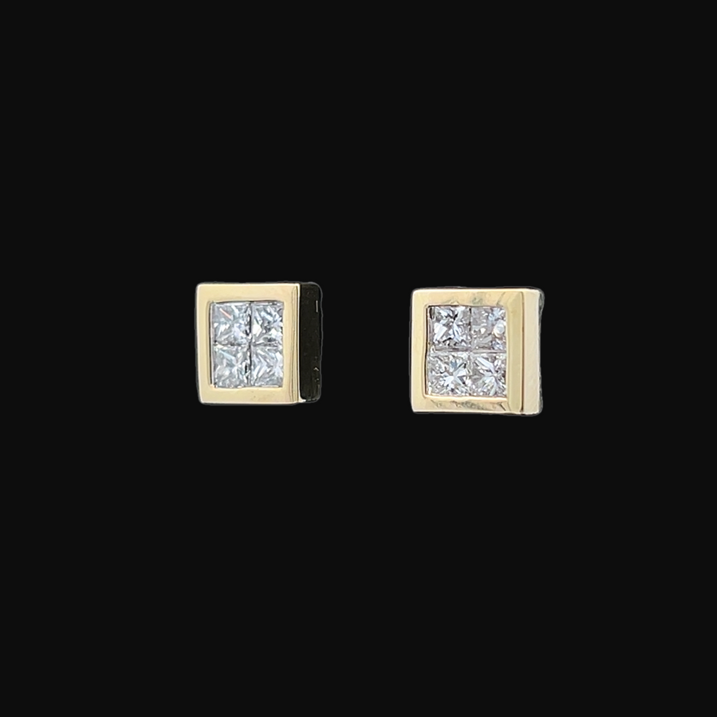 Vintage Princess Cut Diamond 18ct Gold Square Stud Earrings