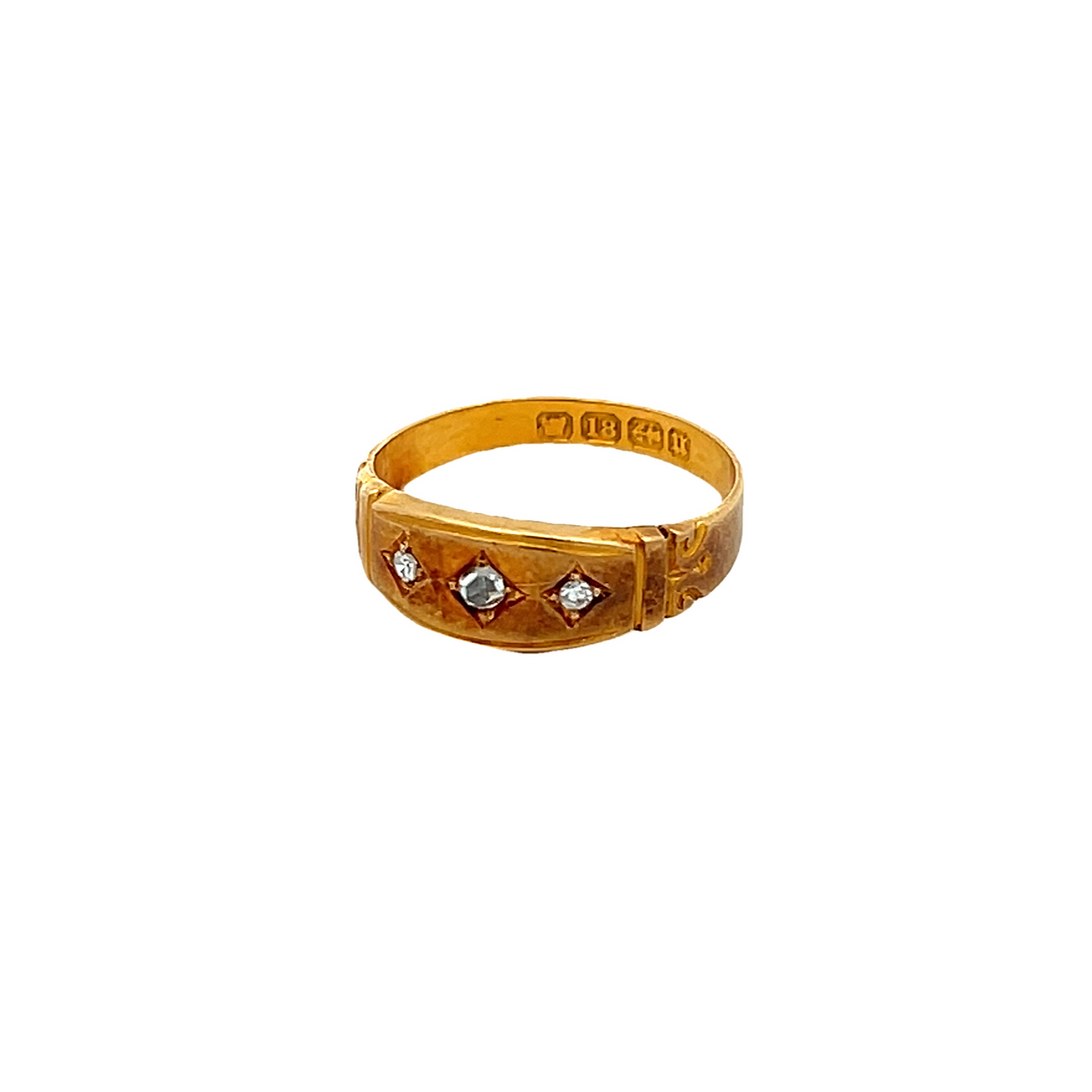 Antique Victorian Three Stone Diamond 18ct Gold Gypsy Ring