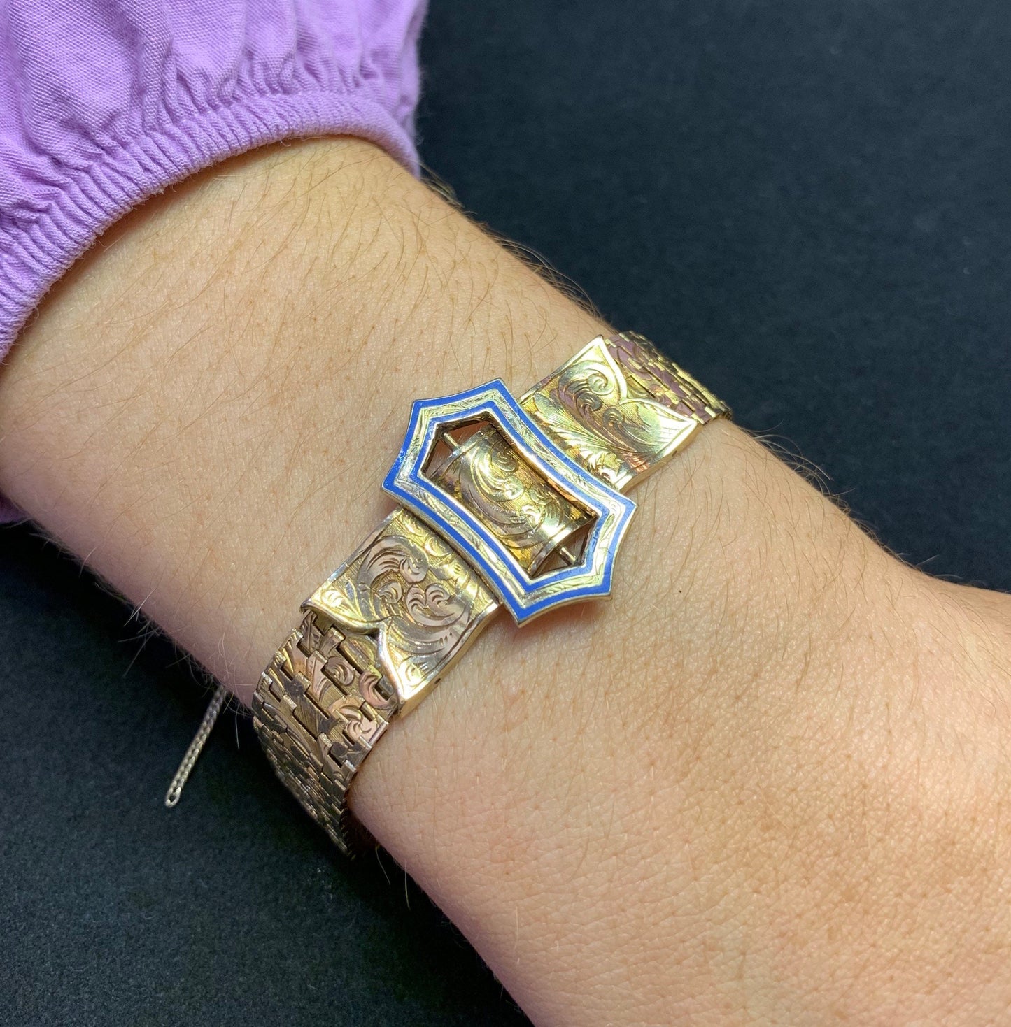 Antique 15ct Gold Enamel Buckle Bracelet. Stunning Rare Survivor. English 1870 - 1880