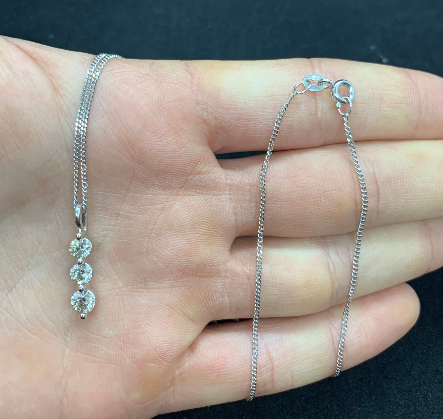 18ct White Gold Diamond Drop Trilogy Pendant. 1.00 carat Total. Quality Diamonds.