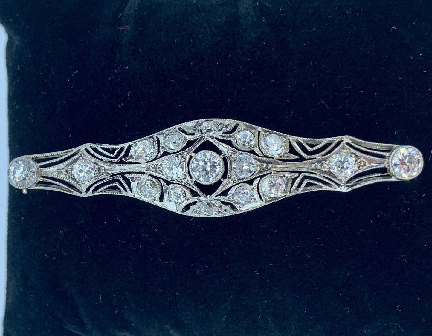 Antique Art Deco Diamond 14ct White Gold Openwork Brooch