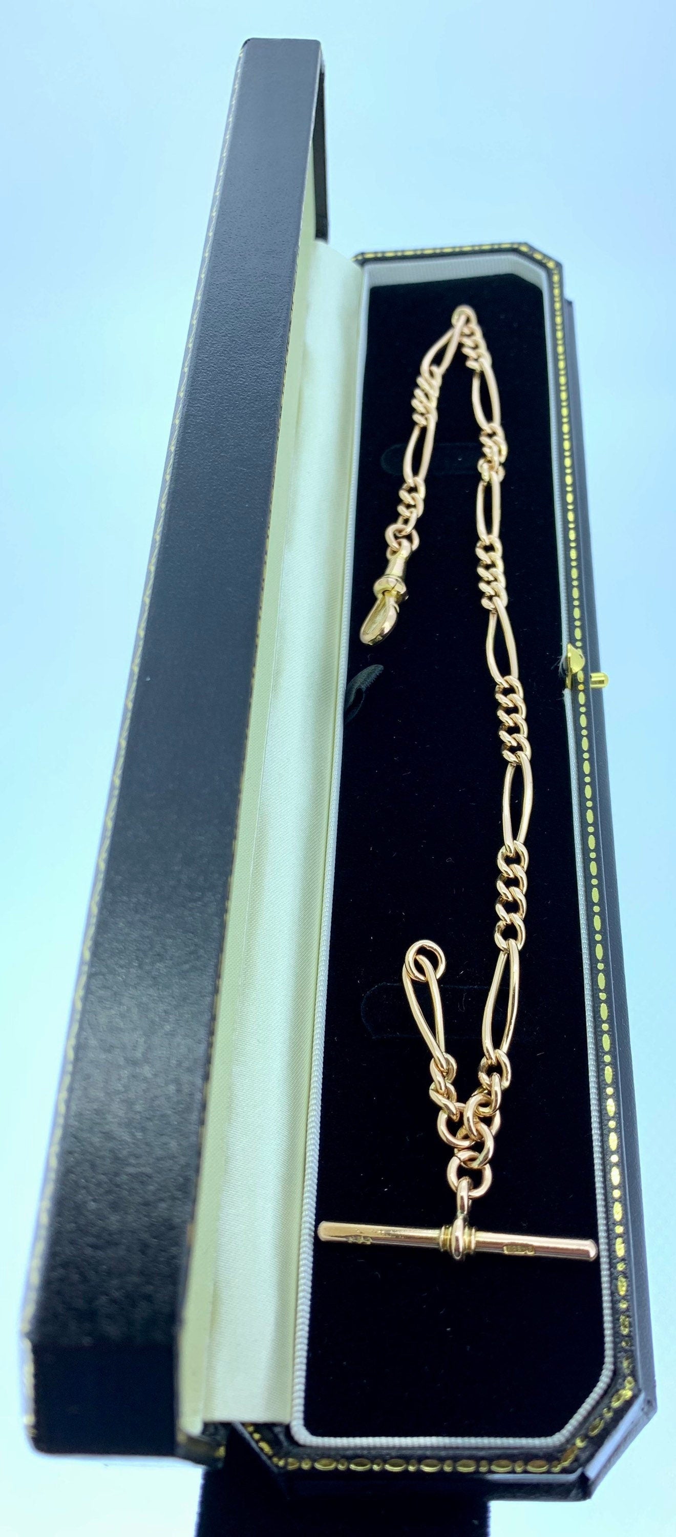 Antique 9ct Rose Gold Watch Chain with T-Bar. Hallmarked 1897. Single Albert Watch Chain.