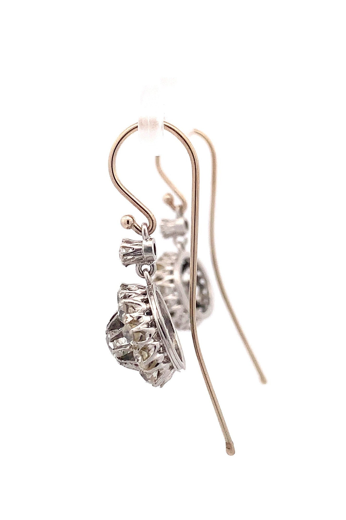 Antique 3 carat Victorian/Edwardian Old European Cut Diamond 18ct White Gold Daisy Cluster Drop Earrings.