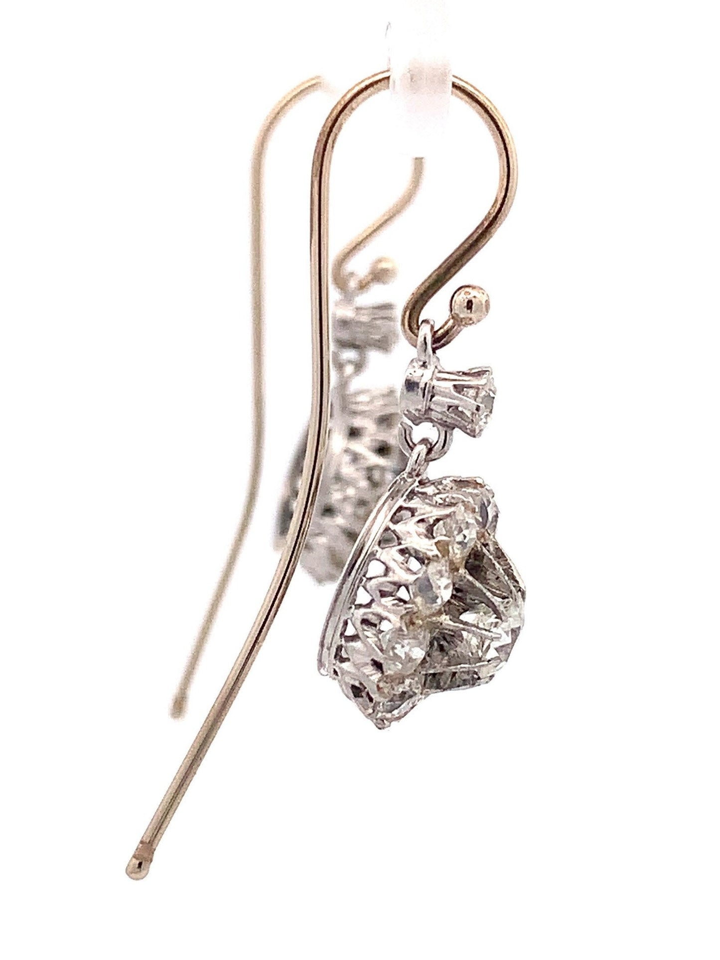 Antique 3 carat Victorian/Edwardian Old European Cut Diamond 18ct White Gold Daisy Cluster Drop Earrings.