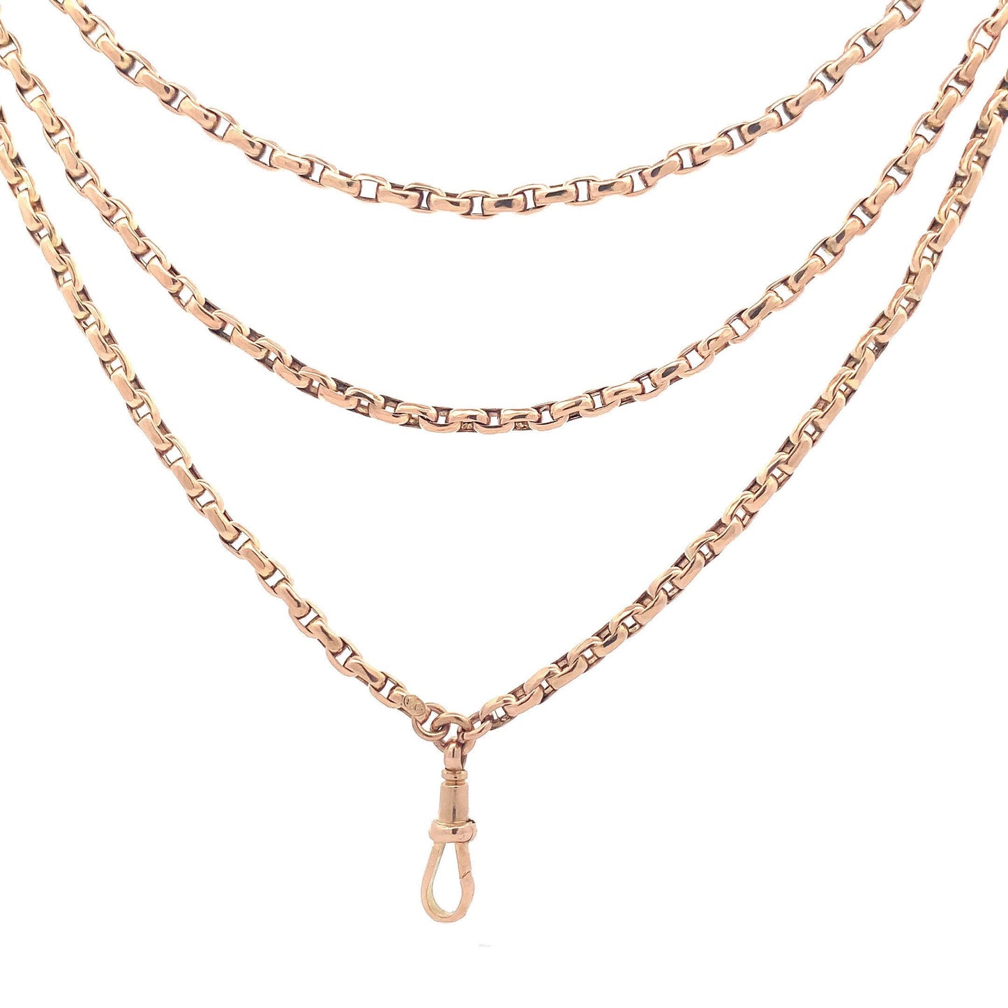 Antique 9ct Rose Gold Guard Chain. Victorian Gold Muff Chain, Long Chain. English Circa 1890. 56 Inches.