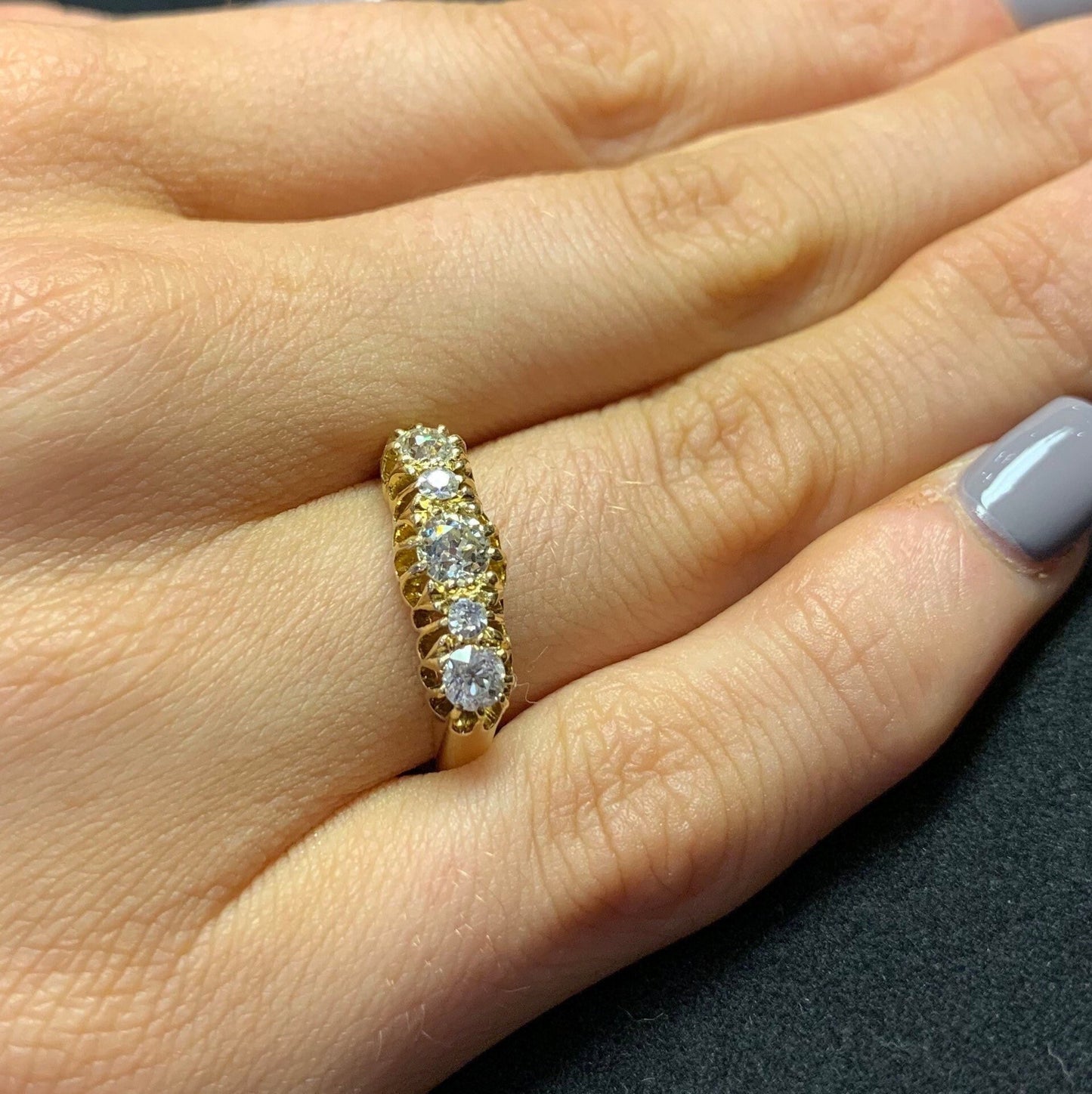 Antique 5 Stone Diamond Ring. Hallmarked 1871. Old Cut European Diamonds. English. 18ct Gold.