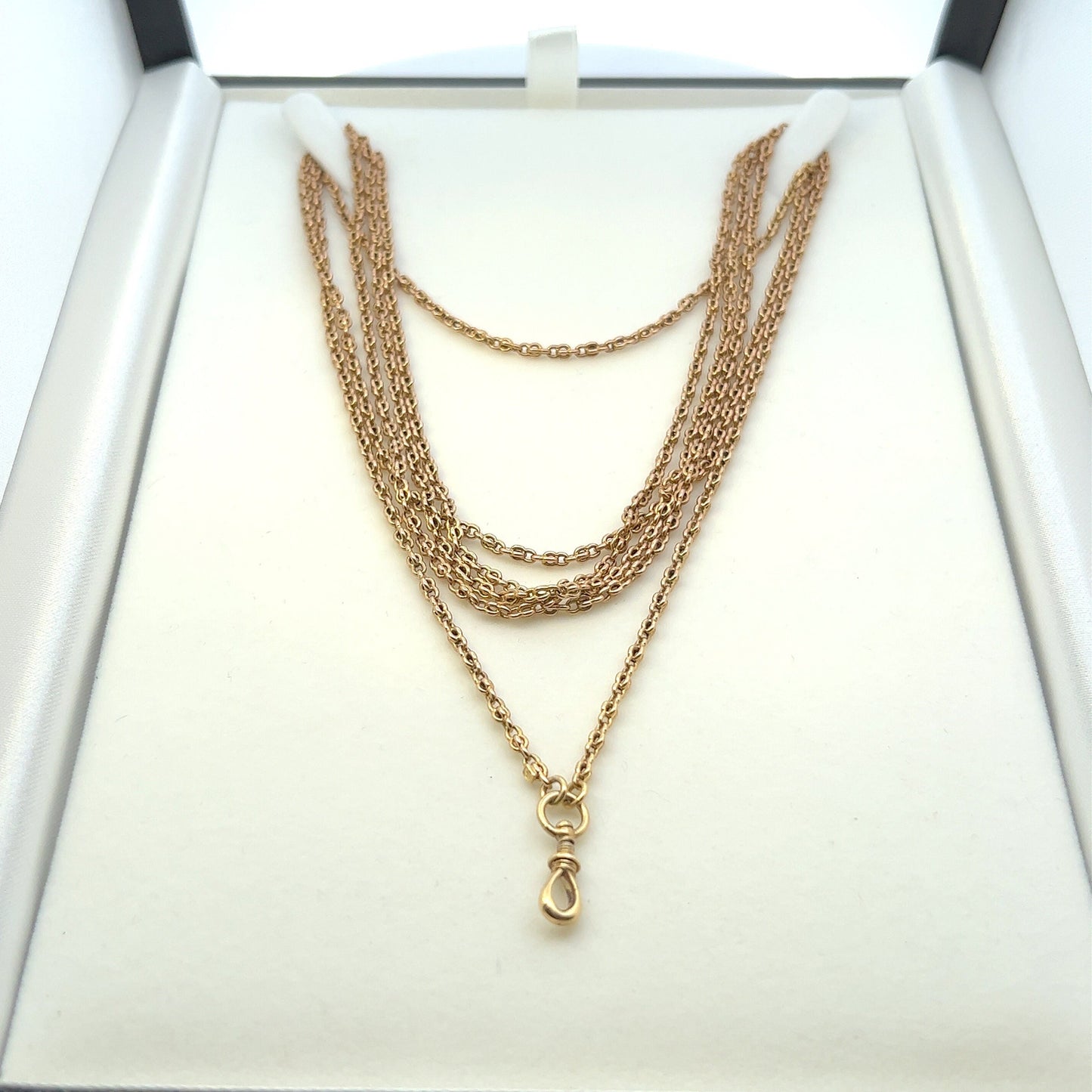 Antique 15ct Gold Victorian Long Guard Chain. Unusual link. Rare 15ct Gold Version. Full Length - 60 Inches.