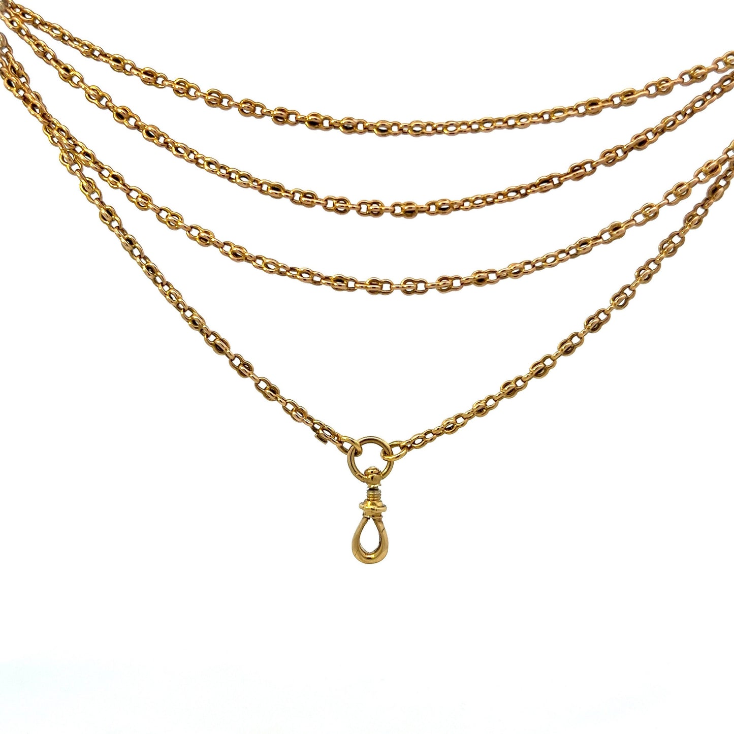 Antique 15ct Gold Victorian Long Guard Chain. Unusual link. Rare 15ct Gold Version. Full Length - 60 Inches.