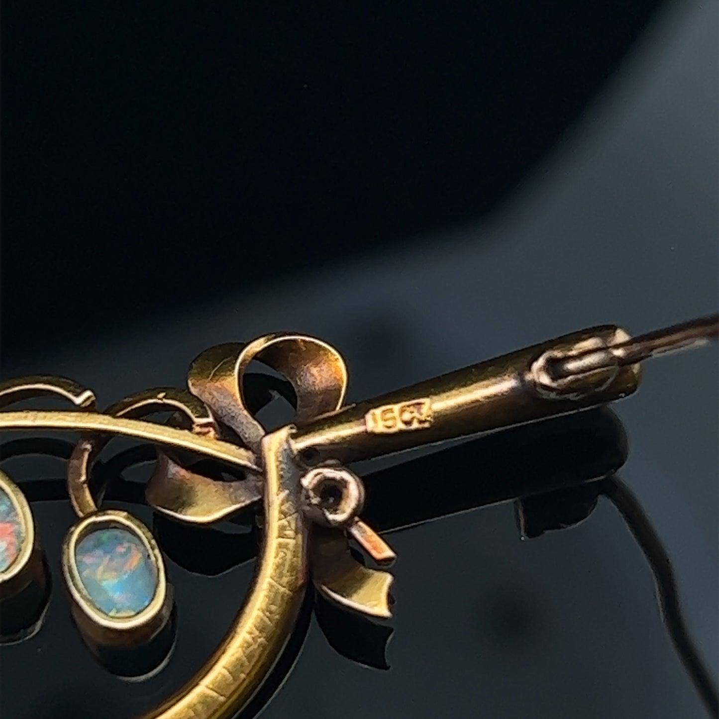 Antique Art Nouveau 15ct Gold Opal Sickle Brooch. Superb Quality.