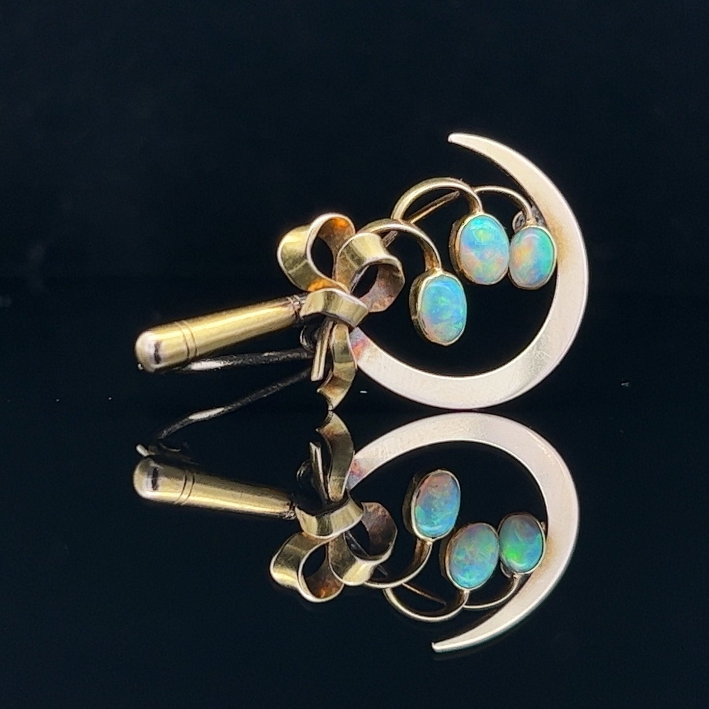 Antique Art Nouveau 15ct Gold Opal Sickle Brooch. Superb Quality.